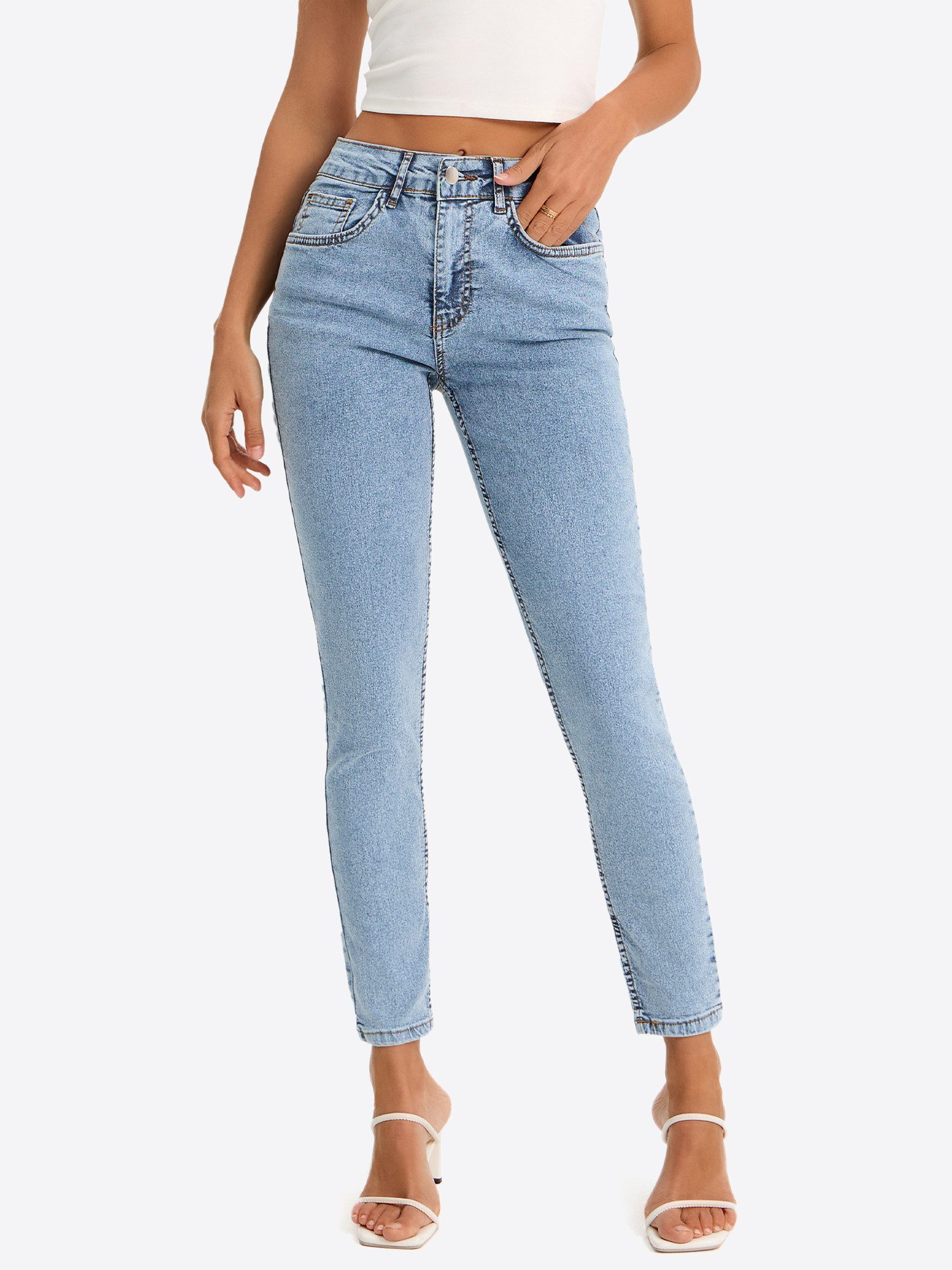 Imily Bela 7/8-Jeans Damen High-Waist Ankle-Jeans Slim Fit Denim (Packung, 1-tlg., 1per-Pack) in Unifarbe