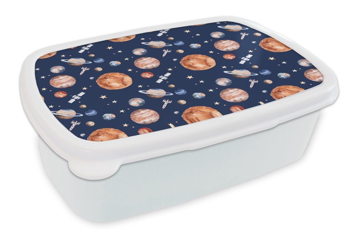 MuchoWow Lunchbox Muster - Weltraum - Planeten - Jungen - Mädchen - Kinder - Kinder, Kunststoff, (2-tlg), Brotbox für Kinder und Erwachsene, Brotdose, für Jungs und Mädchen weiß