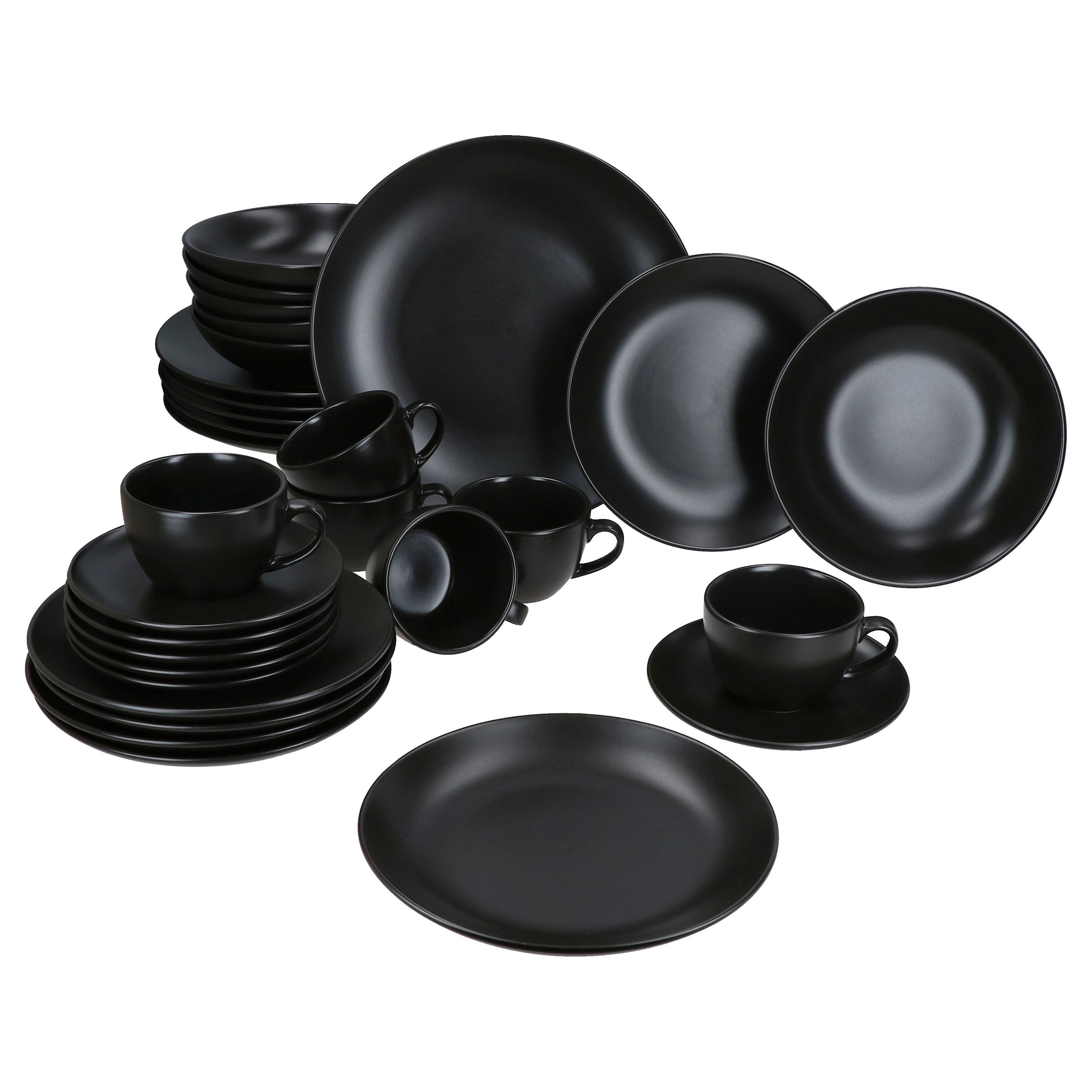 MamboCat Kombiservice 30tlg Kombiservice Panther Steingut 6 Personen Tassen Teller flach, Steingut