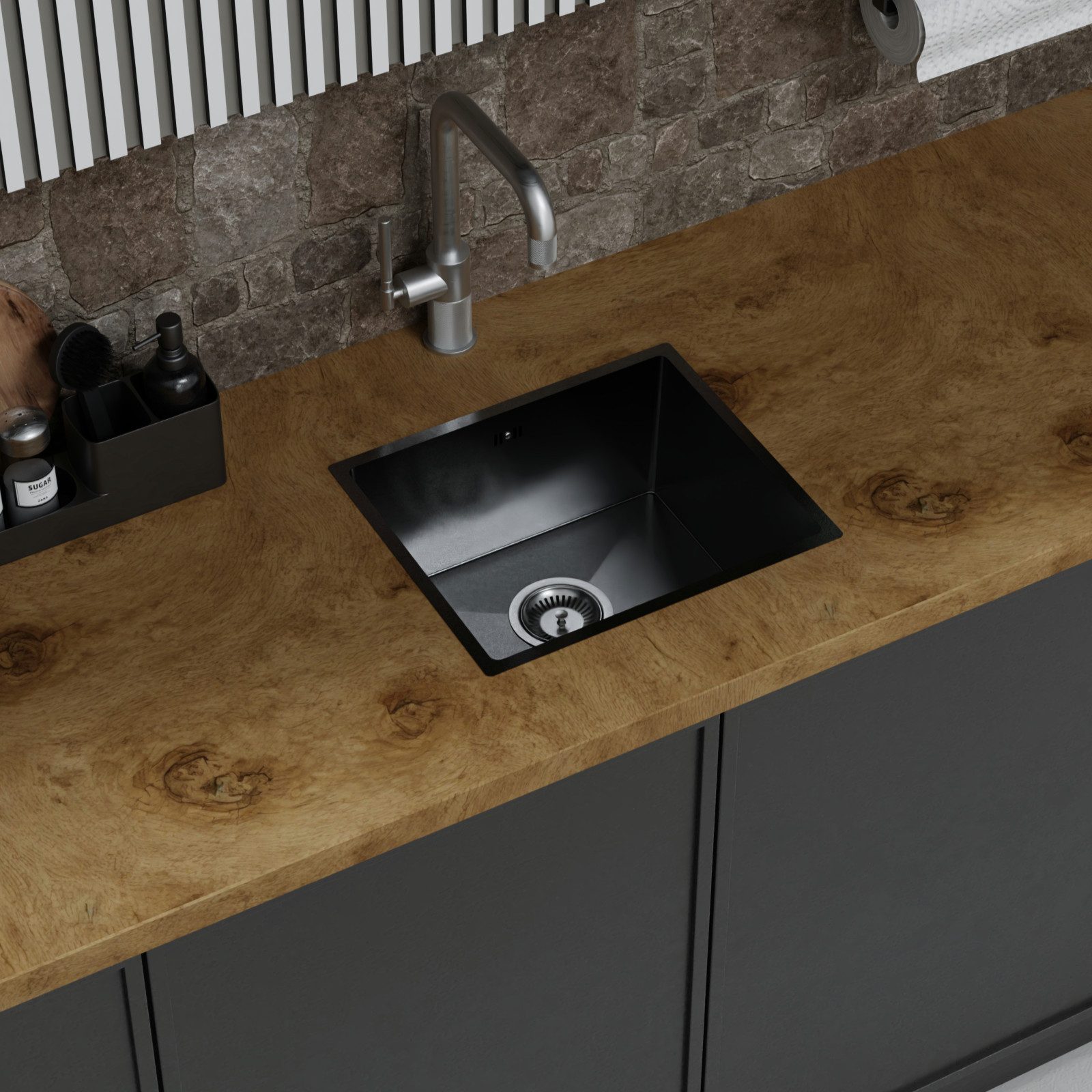 HAGO Edelstahlspüle Edelstahl Einbauspüle 40x34cm Anthrazit Küchenspüle Spülbecken Schalls