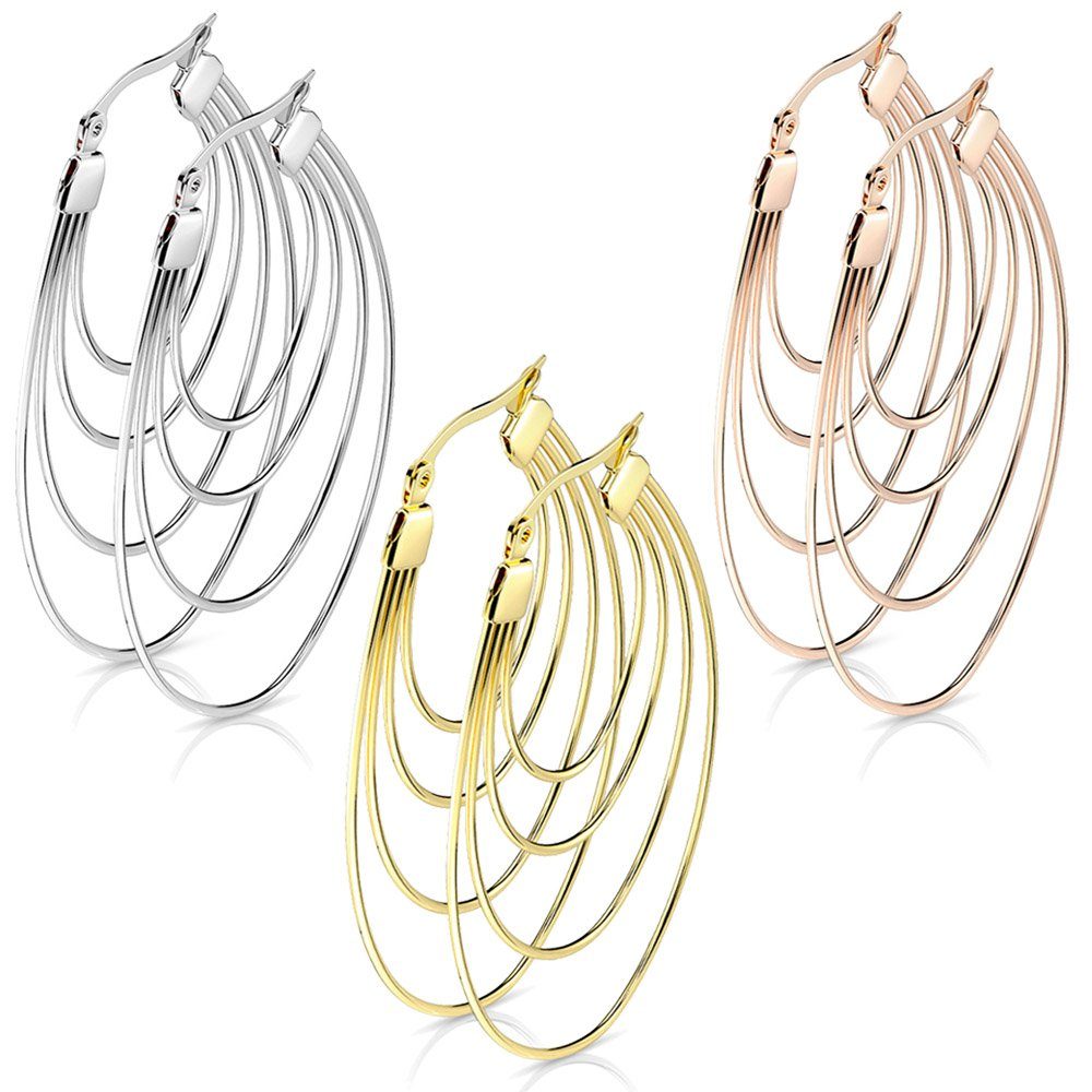 viva-adorno Paar Creolen Edelstahl Damen Ohrringe Oval Groß mit Vierfach Bö günstig online kaufen