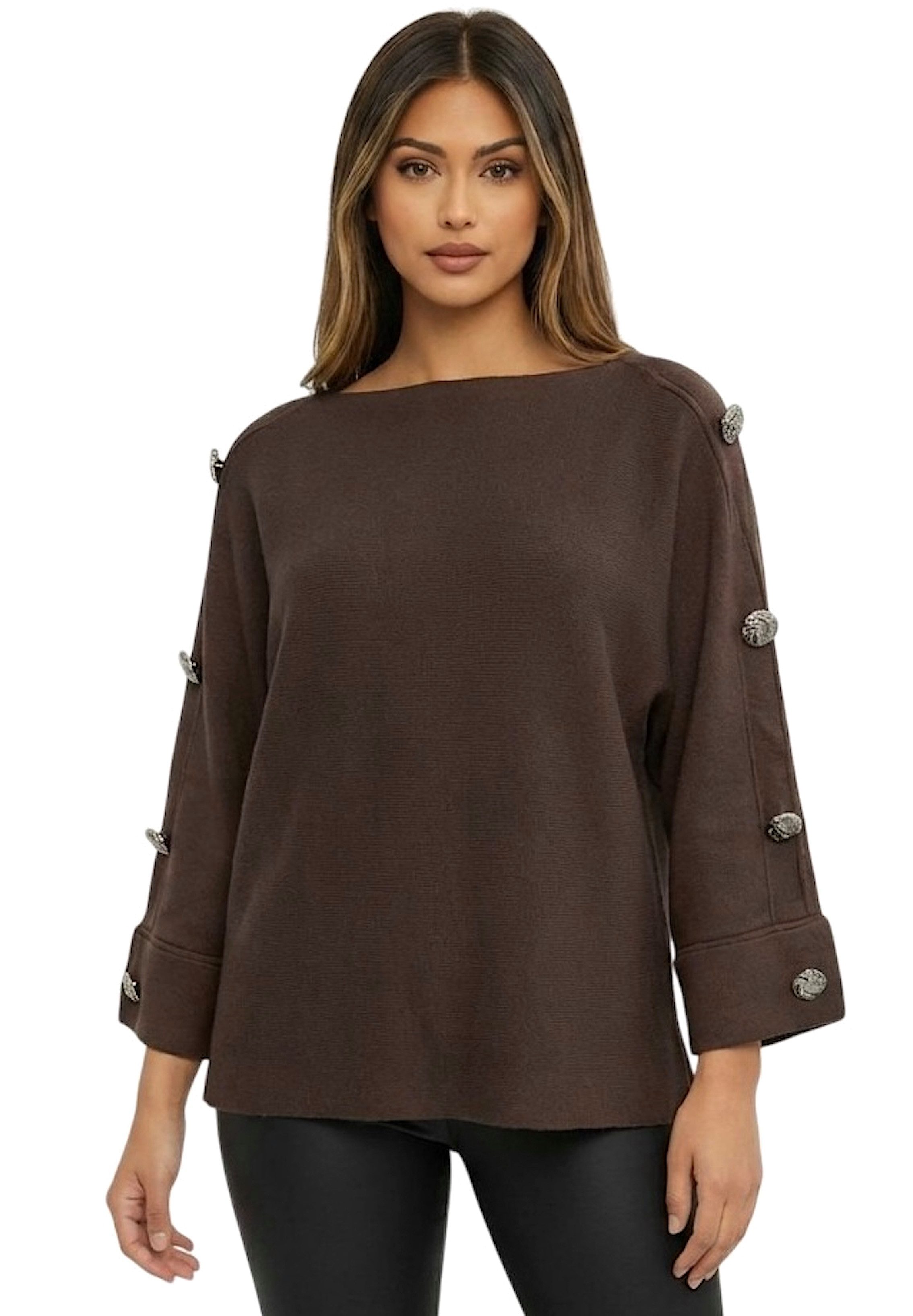 Strickpullover WORLDCLASSCA Damen Strickpulllover Oversize Pullover Knöpfen Langarm