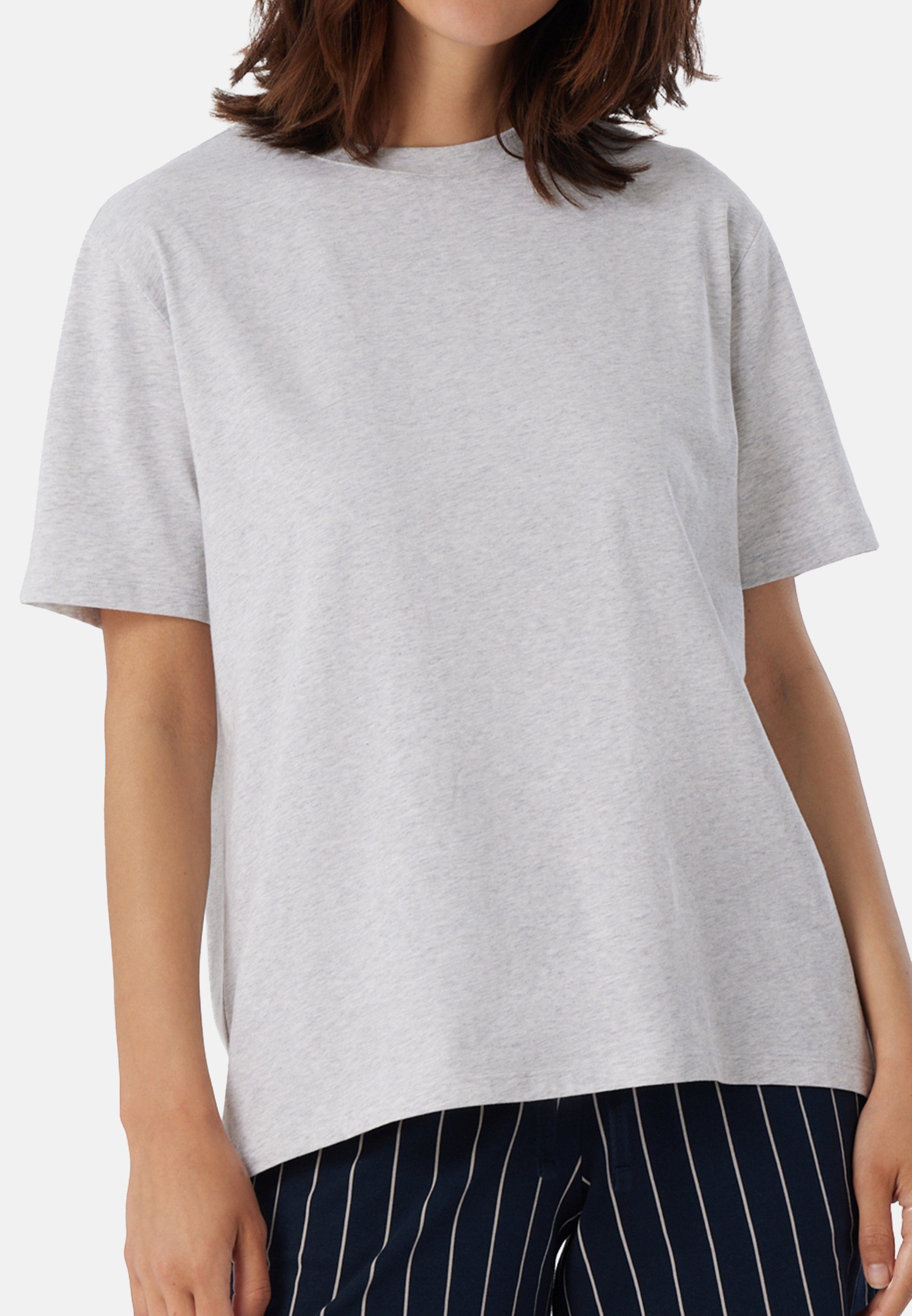 Pyjamaoberteil (1-tlg) Grau-Melange - Organic kurzarm Schlafanzug Schiesser Relax Baumwolle Shirt Cotton & Mix -