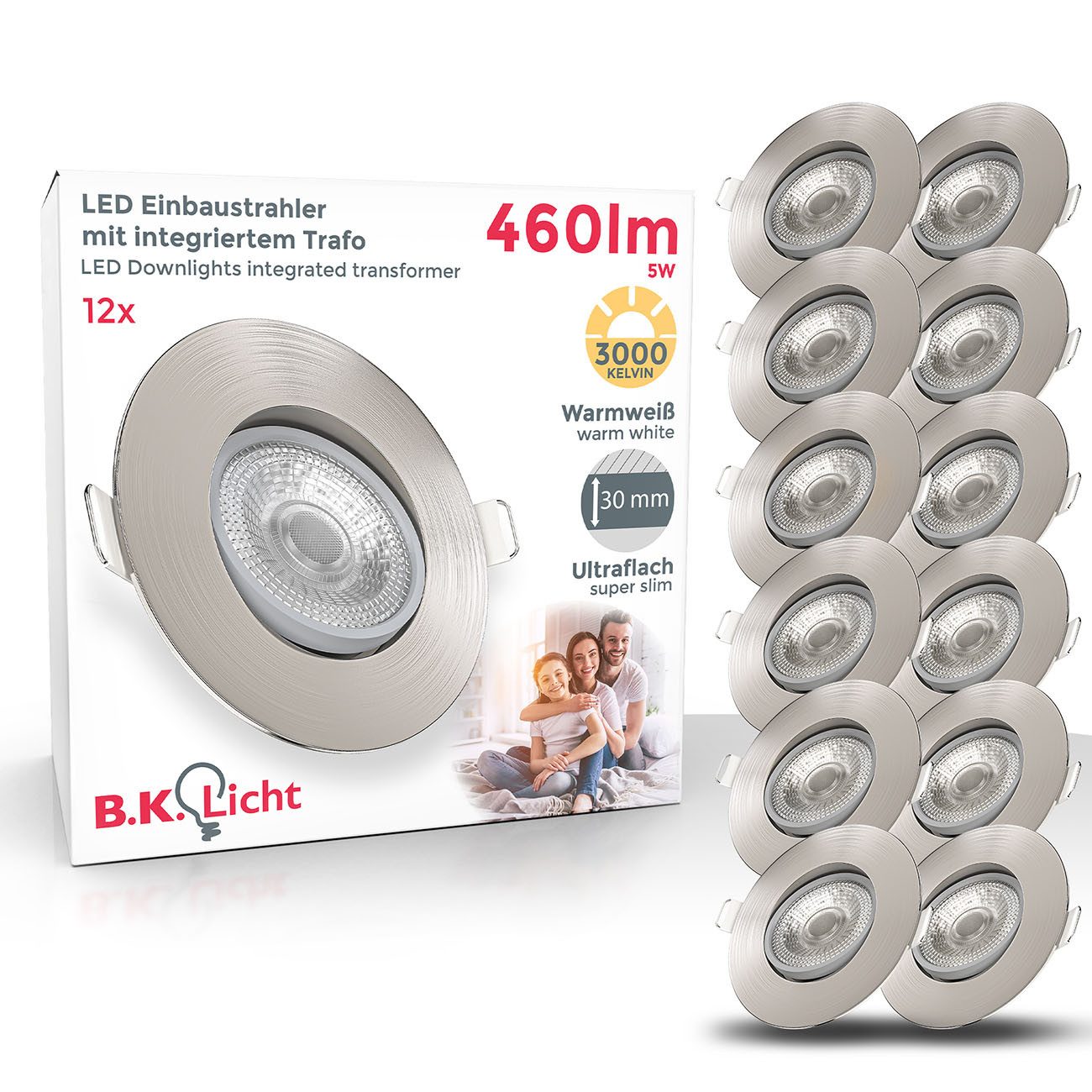 B.K.Licht LED Einbaustrahler SET Einbauleuchten 90mm dimmbar 230V ultra-fla günstig online kaufen