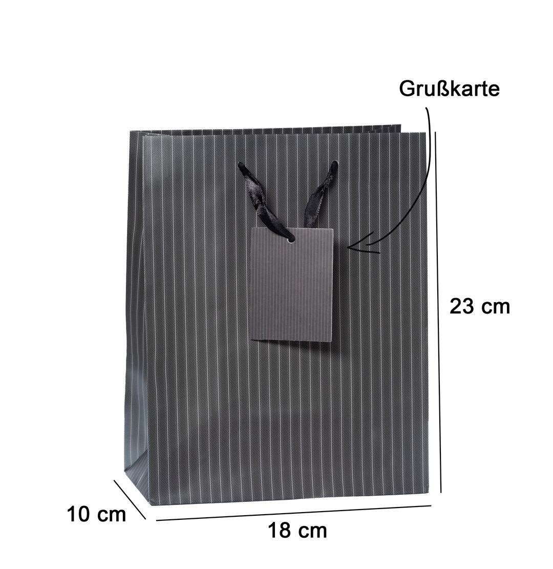 laro Geschenkbox Geschenktüten mit Henkel Medium Schwarz Gestreift 12-96stk (12 St)