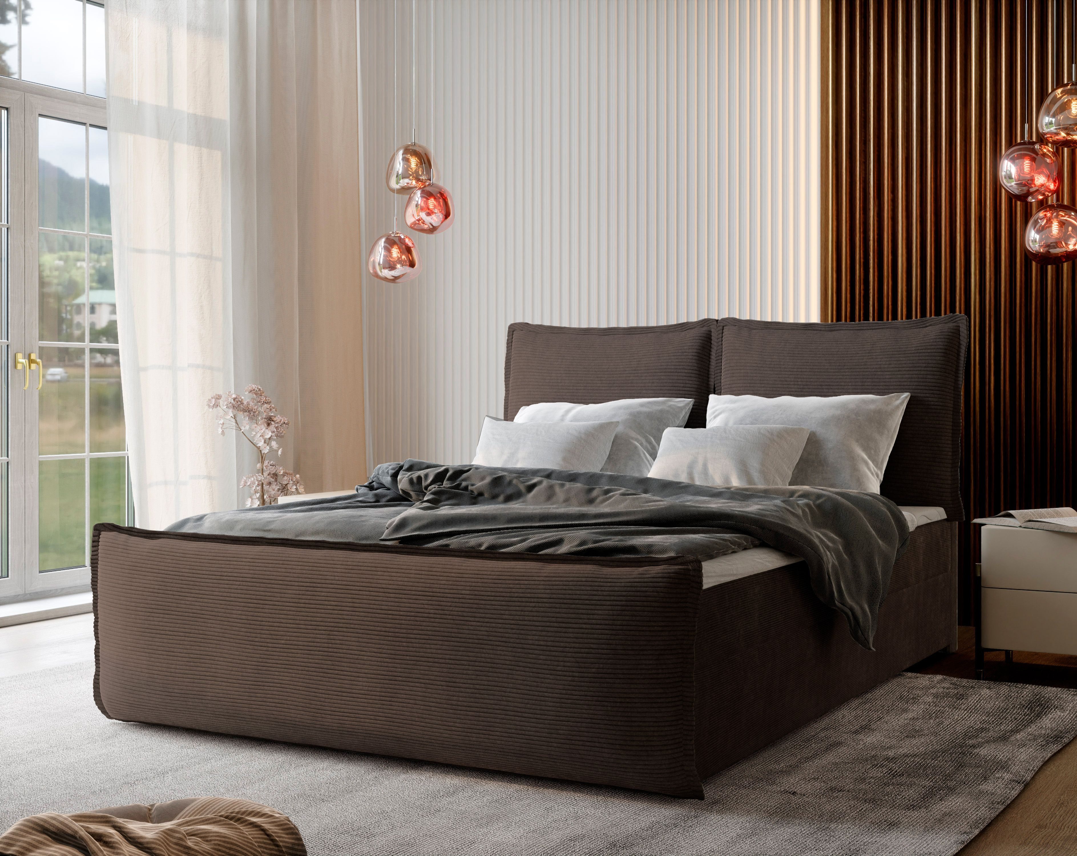 Masseno Boxbett MONTA 160x200 cm mit Bonell Matratze und Topper, Doppelbett, Polsterbett mit Kopfteil, Boxspringbett