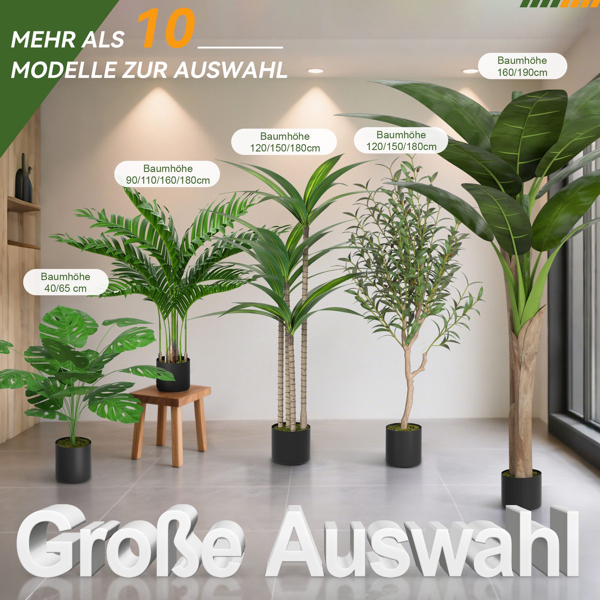 Kunstbaum Kunstpflanze Ficusbaum 120/150/180 cm Künstliche Pflanzen, FIVMEN, Höhe 120 cm, mit Stamm aus Naturholz Künstlichkunstbaum – Bild 5 von 5
