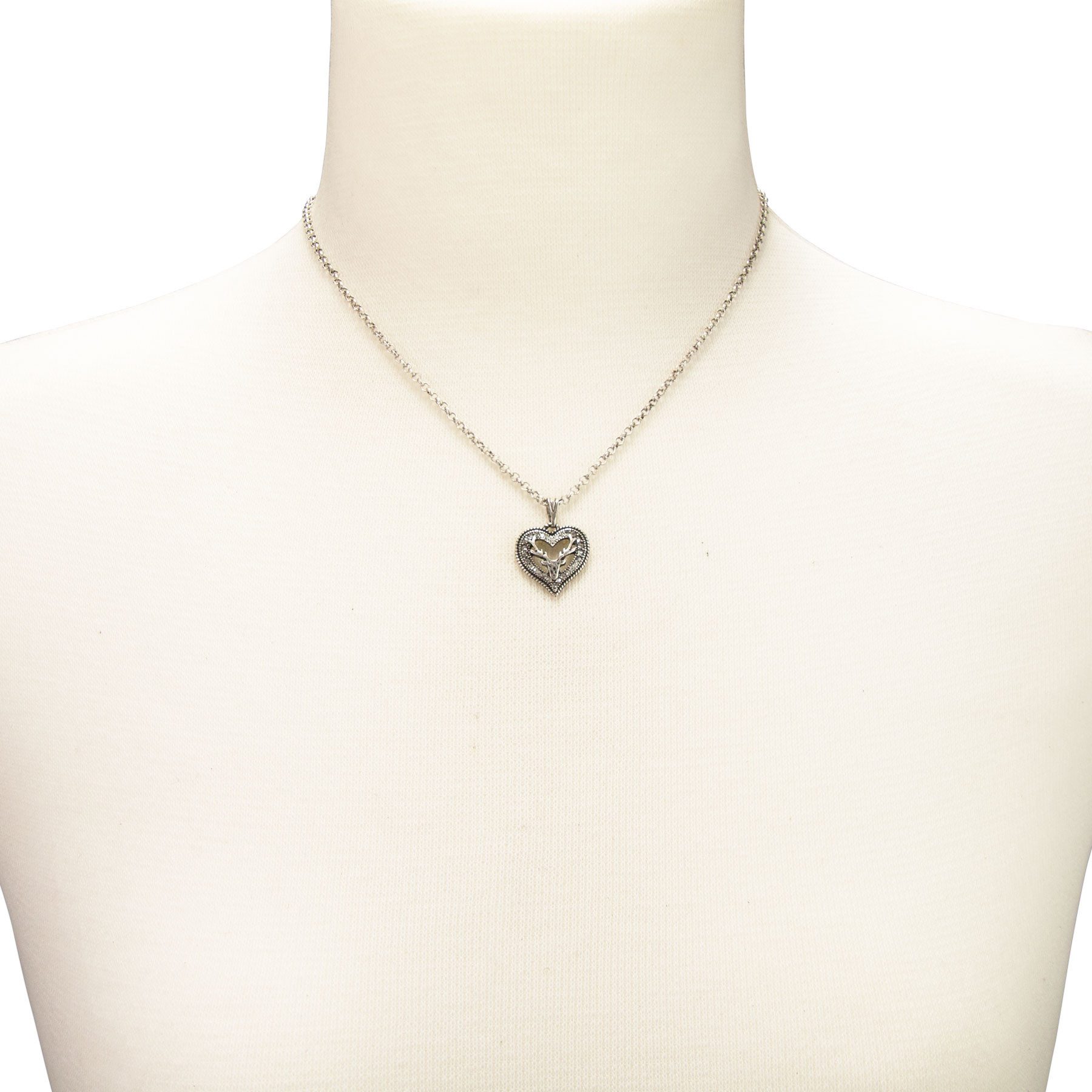 Alpenflüstern Collier Trachtenkette Metall-Halskette Strassherz-Hirsch (antik-silber-farben), - Damen-Trachtenschmuck Dirndlkette – Bild 4 von 4