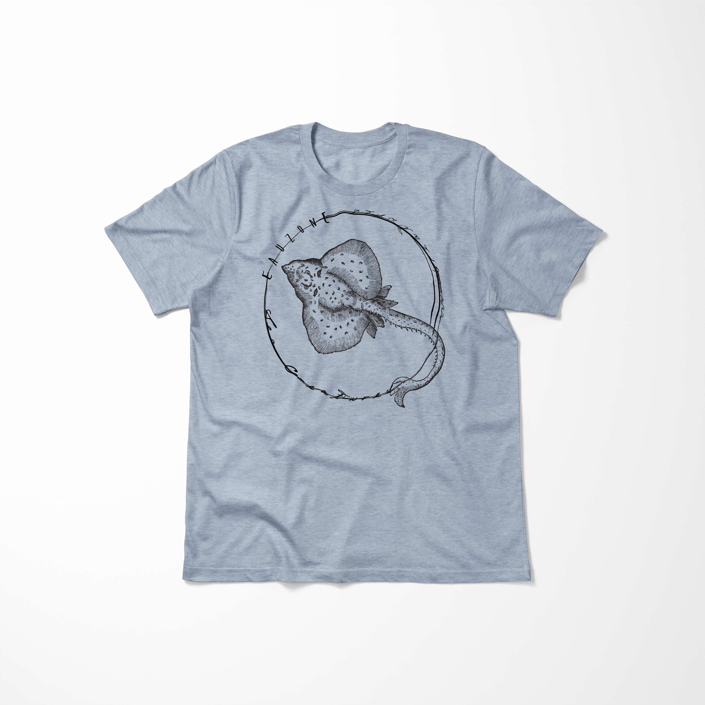 Sinus Art T-Shirt Struktur Serie: Sea Sea Tiefsee sportlicher 096 Fische T-Shirt und feine / Denim - Creatures, Schnitt Stonewash
