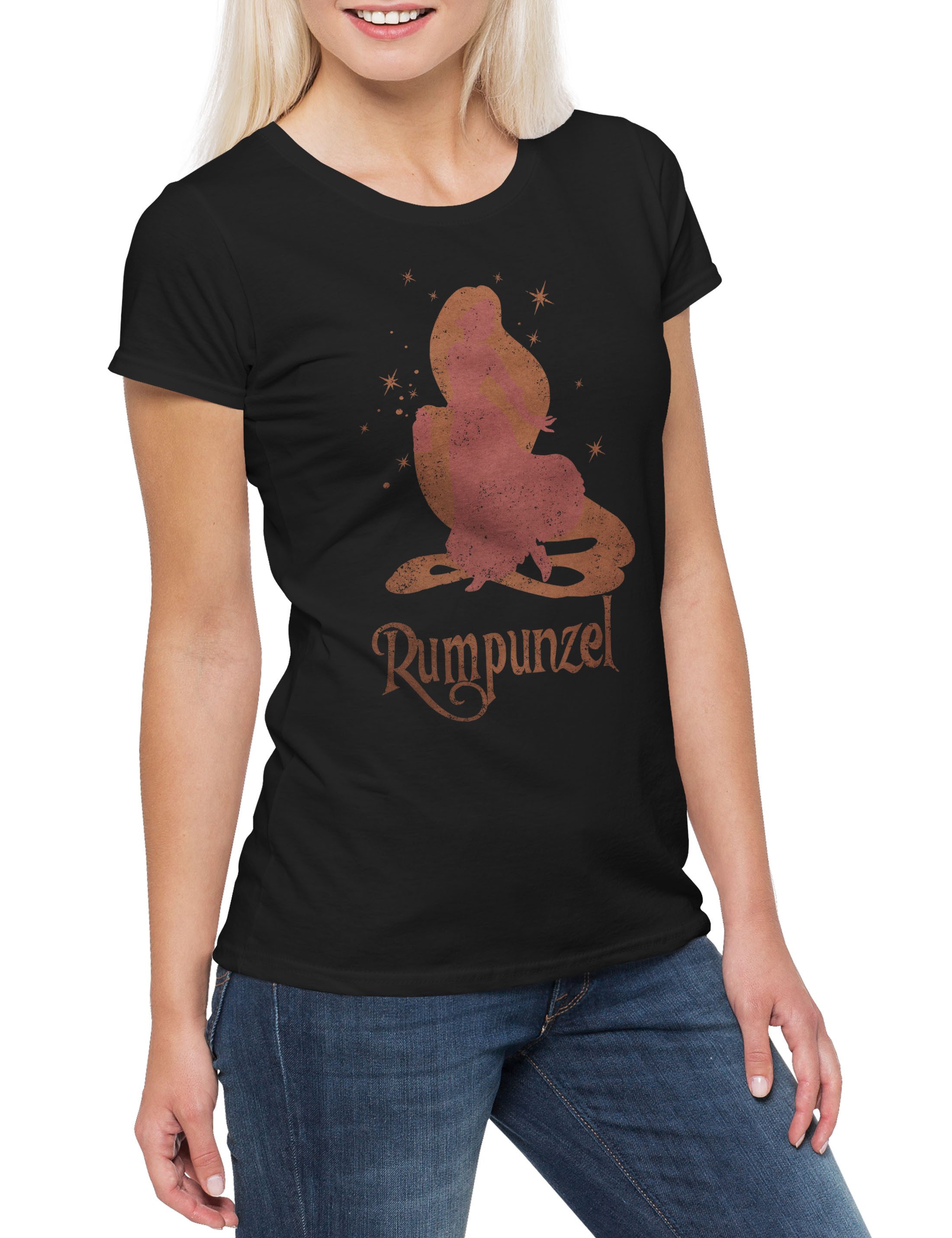 Print-Shirt Rumpunzel Damen T-Shirt Rum Besoffen Karneval Fasching Kostüm