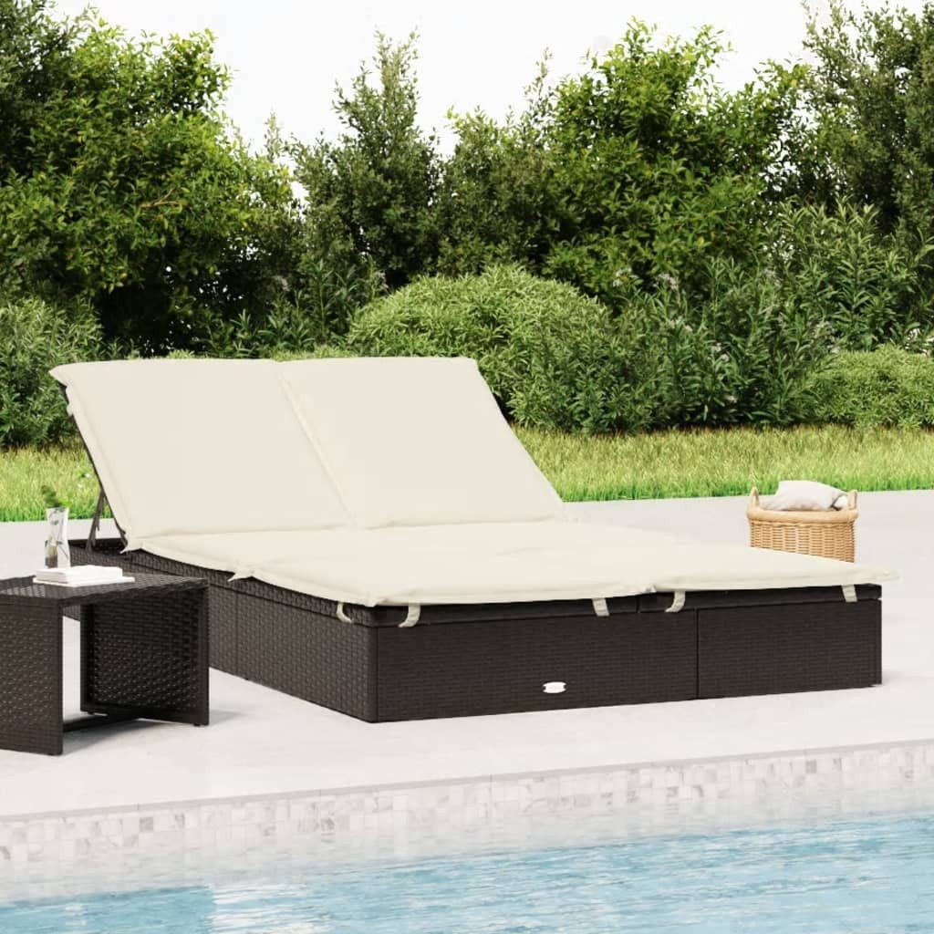furnicato Gartenliege 2-Personen-Sonnenliege Schwarz 201x110x20/23/36/50/62 cm, Witterungsbeständiges Garten-Sofabett mit verstellbarer Sitzfläche