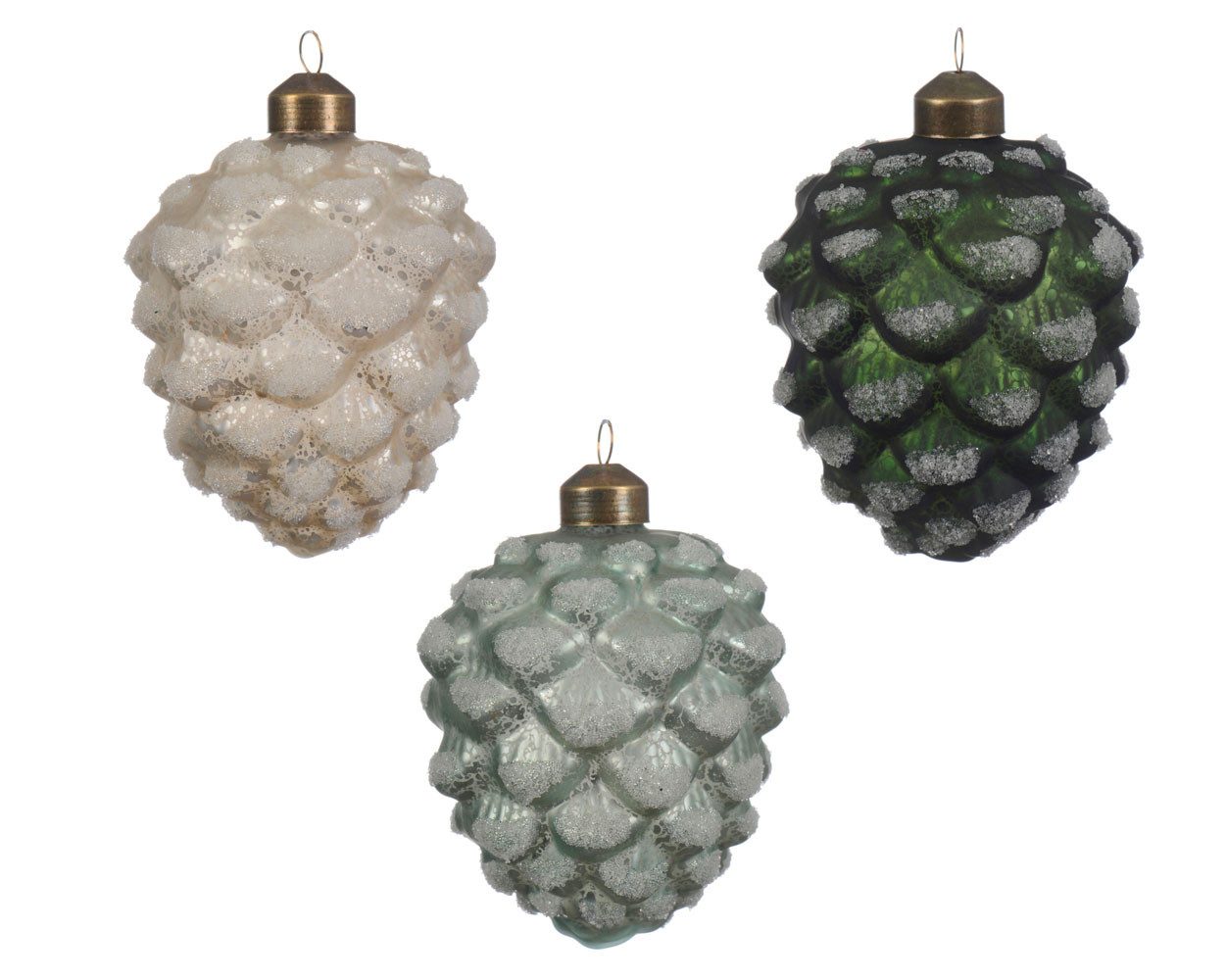 Kaemingk Christbaumschmuck, Christbaumschmuck Zapfen grün Mix Glas 8cm 12er Set