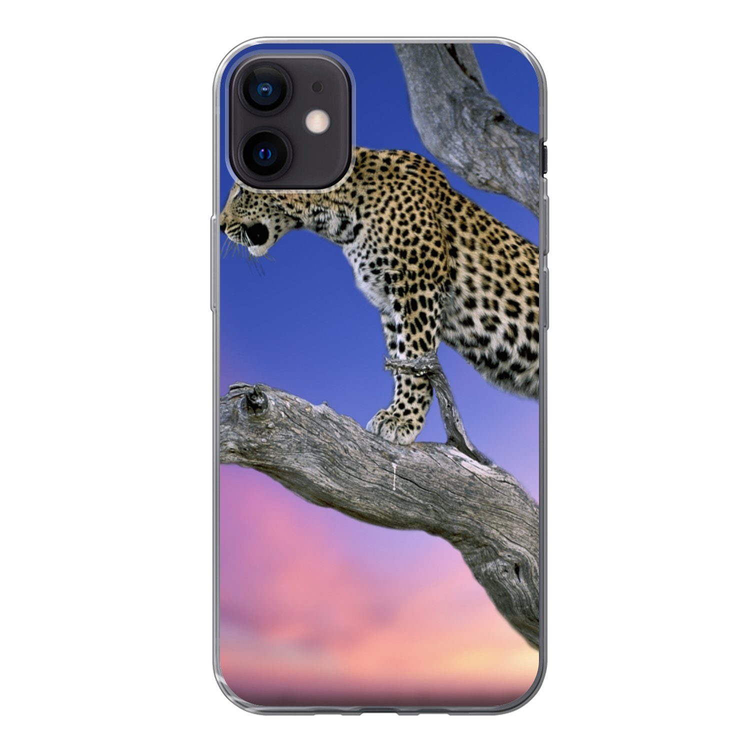 MuchoWow Handyhülle für Apple iPhone 12 Mini Leopard - Baum - Zweig, Smartphone-Bumper, Print, Handy Schutzhülle Dünn