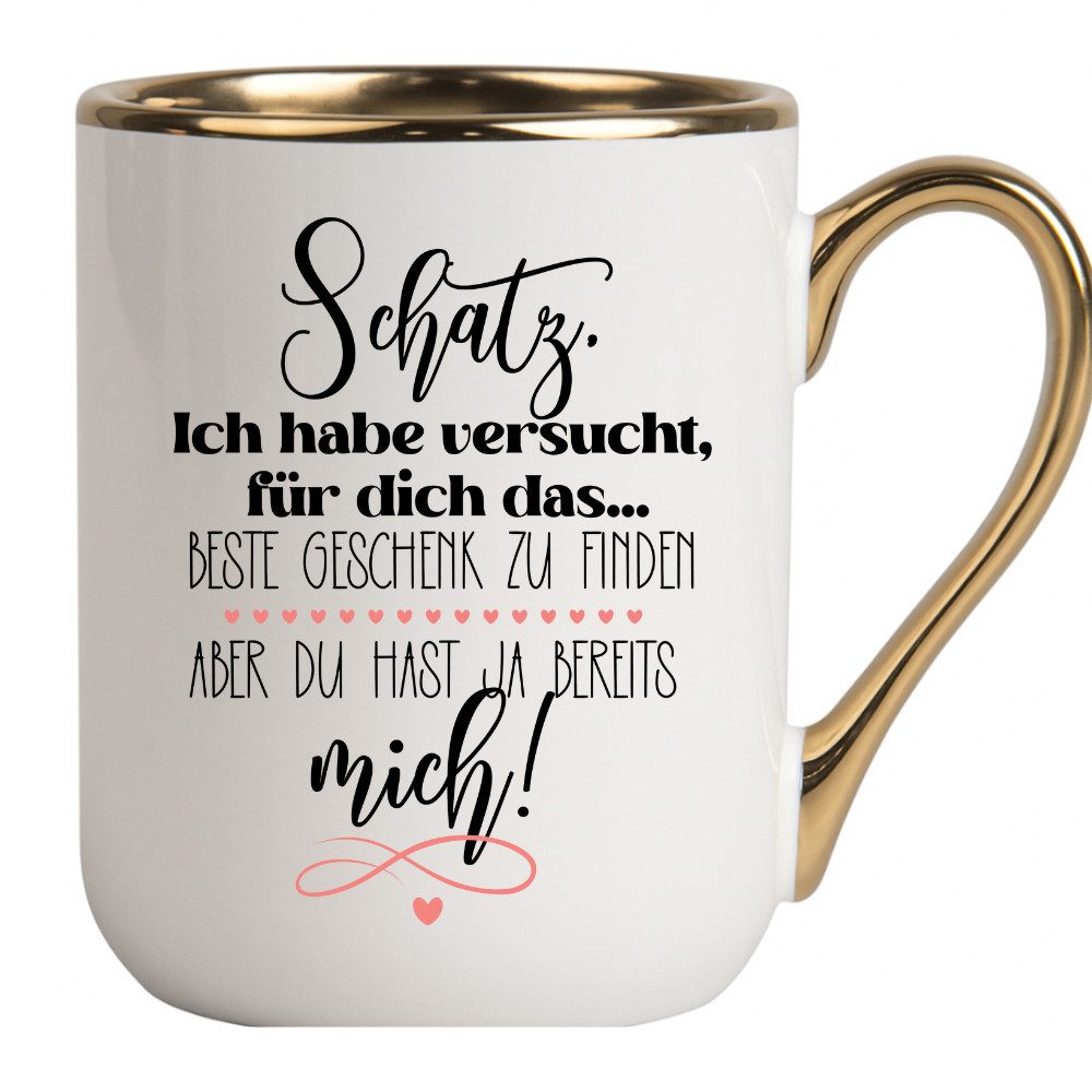 Primawela Tasse Tasse - Schatz - Kaffeetasse Goldrand Spruch Coffee Gold