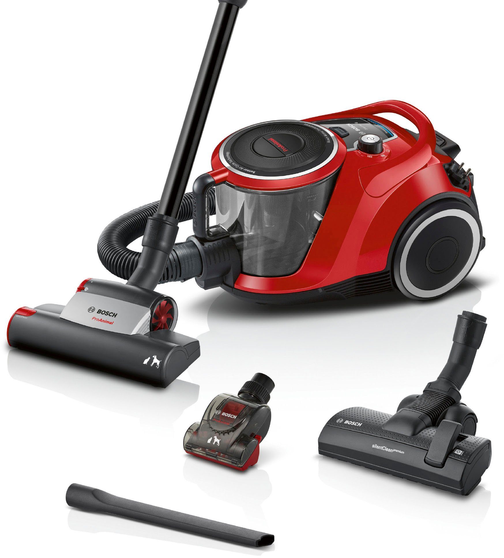 BOSCH Bodenstaubsauger Serie 6 ProAnimal BGC41PET, ideal für Tierhaare, Hygiene-Filter, 750 W, beutellos, 10 Jahre Motorgarantie, für Parkett/Teppich/Fliesen, Turbo-Düse, rot