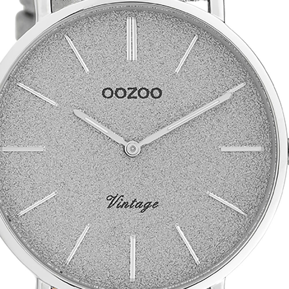 (ca. silber Damen Quarzuhr mittel Analog, Oozoo OOZOO Damenuhr 32mm) Lederarmband, Elegant-Style rund, Armbanduhr