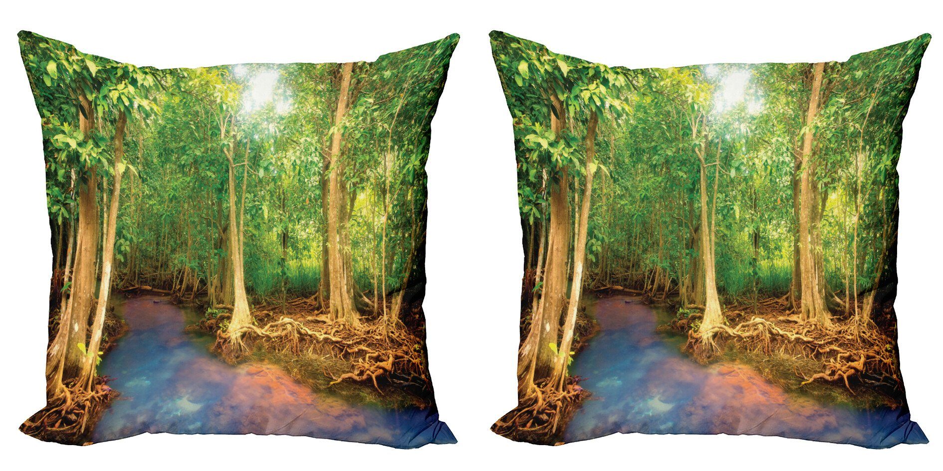Kissenbezüge Modern Accent Doppelseitiger Digitaldruck, Abakuhaus (2 Stück), asiatisch Wurzeln der Mangroven-Bäume