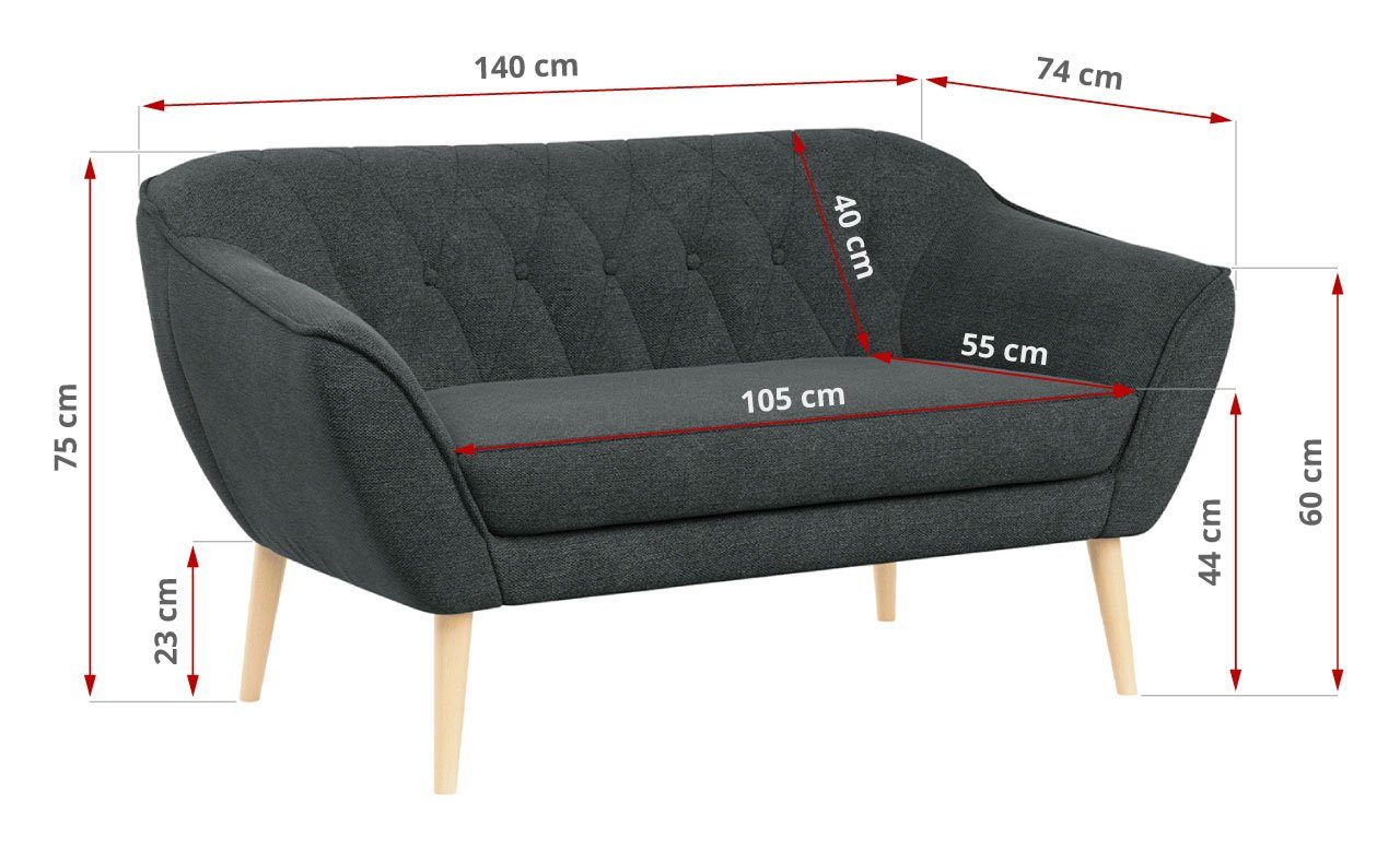 MKS MÖBEL Sofa Gesteppte Stil, Skandinavischer Holzbeine Sitzer, Polsterung, PIRS-2