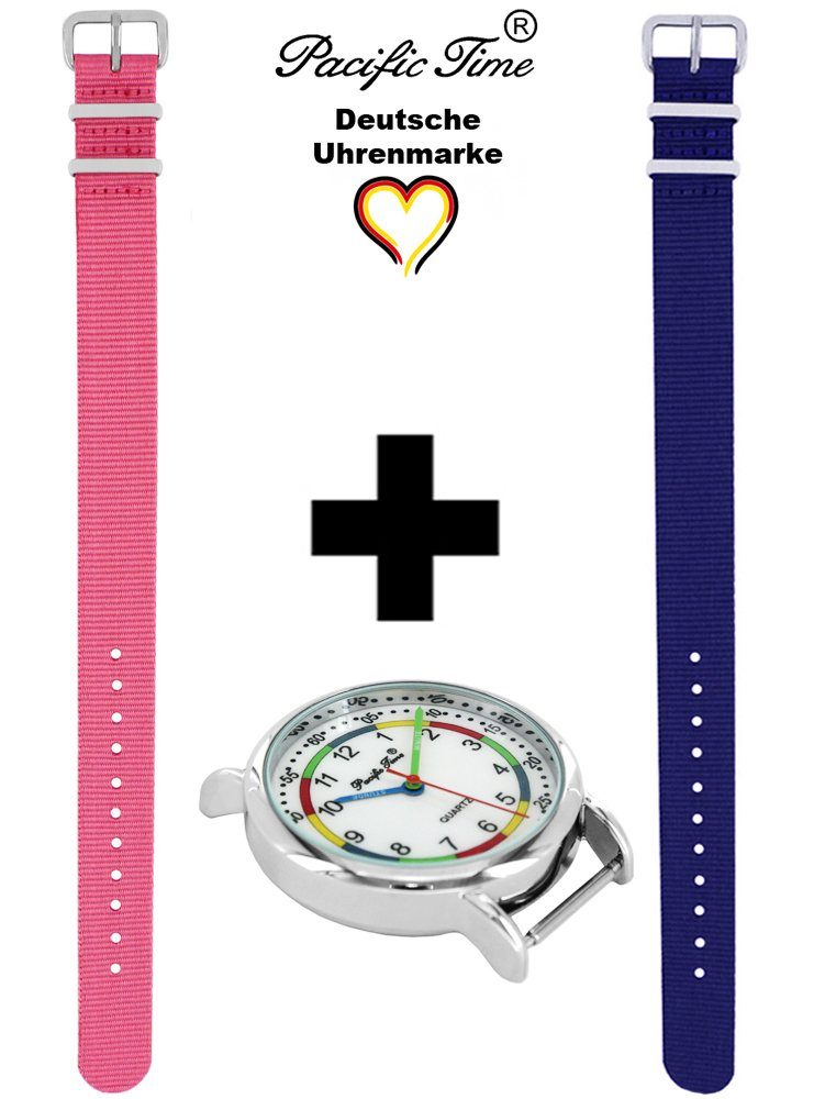 Pacific Time Set Armbanduhr und Quarzuhr Versand Kinder blau Design - Mix Lernuhr und First Match Wechselarmband, rosa Gratis