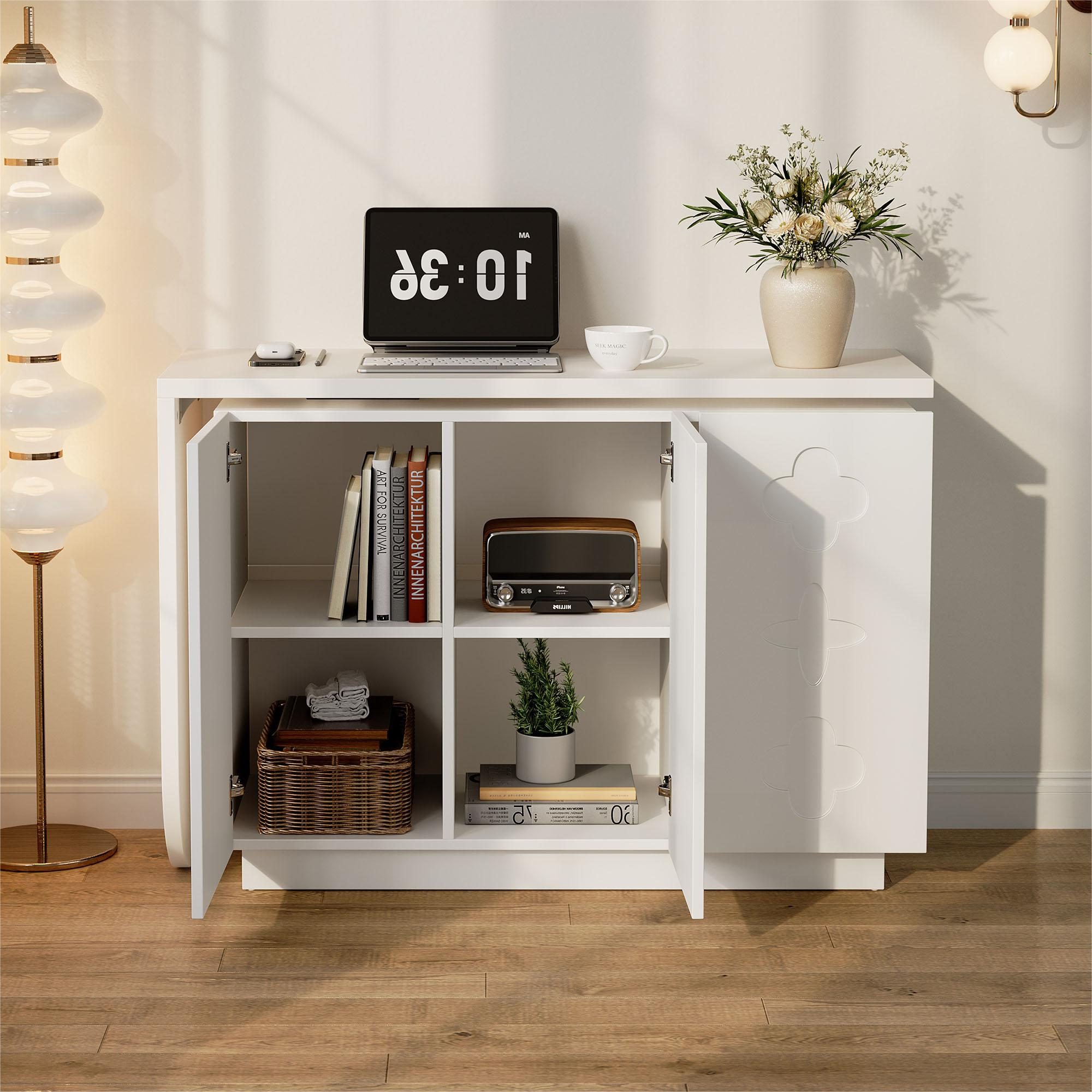 Merax Eckschreibtisch L-förmig drehbar Arbeitstisch (1-St., Eck-Computertisch mit 3 Drucken Türen), Frisiertisch, Sideboard, 110 x 40 x 75 cm