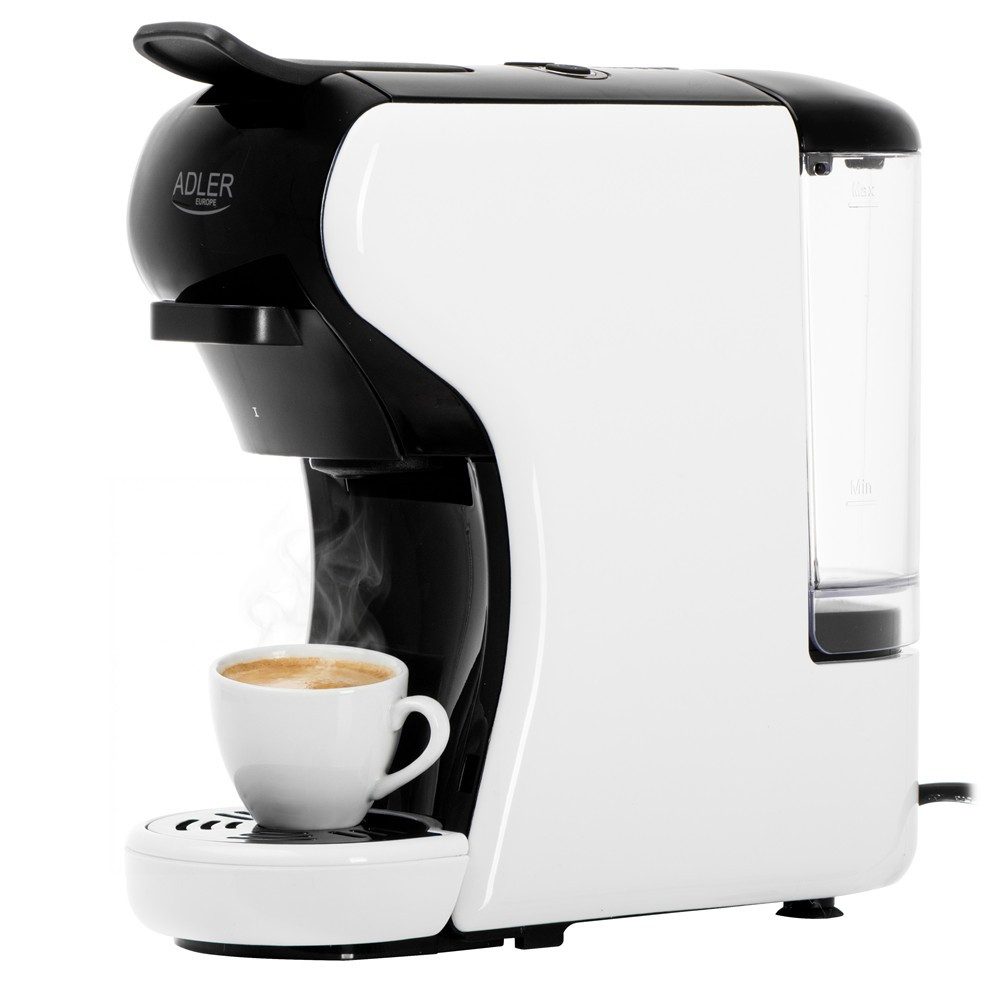 ADLER EUROPE Kapsel-/Kaffeepadmaschine AD 4386, Multikapsel Kaffeemaschine gemahlener Kaffee kompakt, Weiß/Schwarz