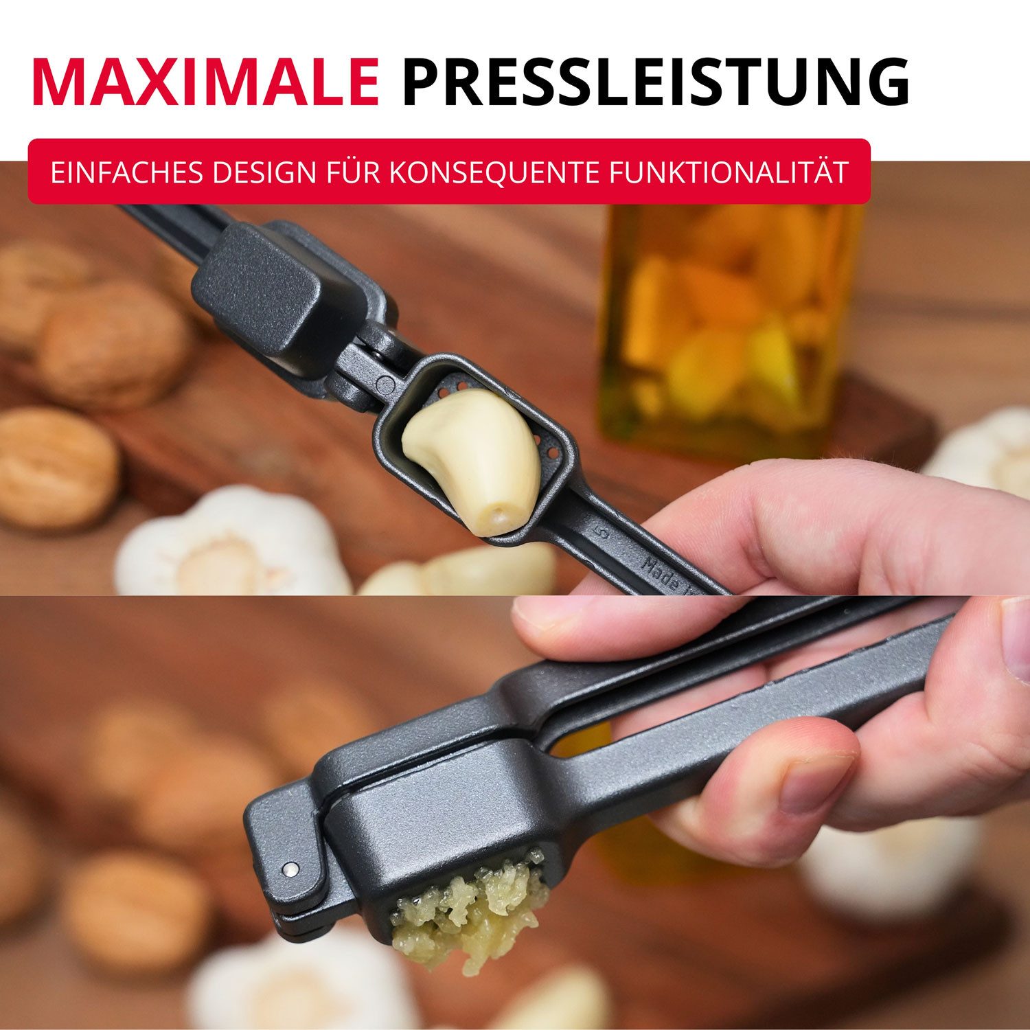 WESTMARK Knoblauchpresse Biopress Black Edition – Ergonomische Knoblauchpresse – Extra-Griffige, Aluminium, spülmaschinengeeignet, Made in Germany
