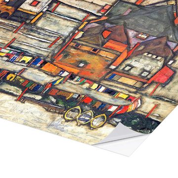 Posterlounge Wandfolie Egon Schiele, Häuser mit bunter Wäsche (Vorstadt II), Wohnzimmer Malerei