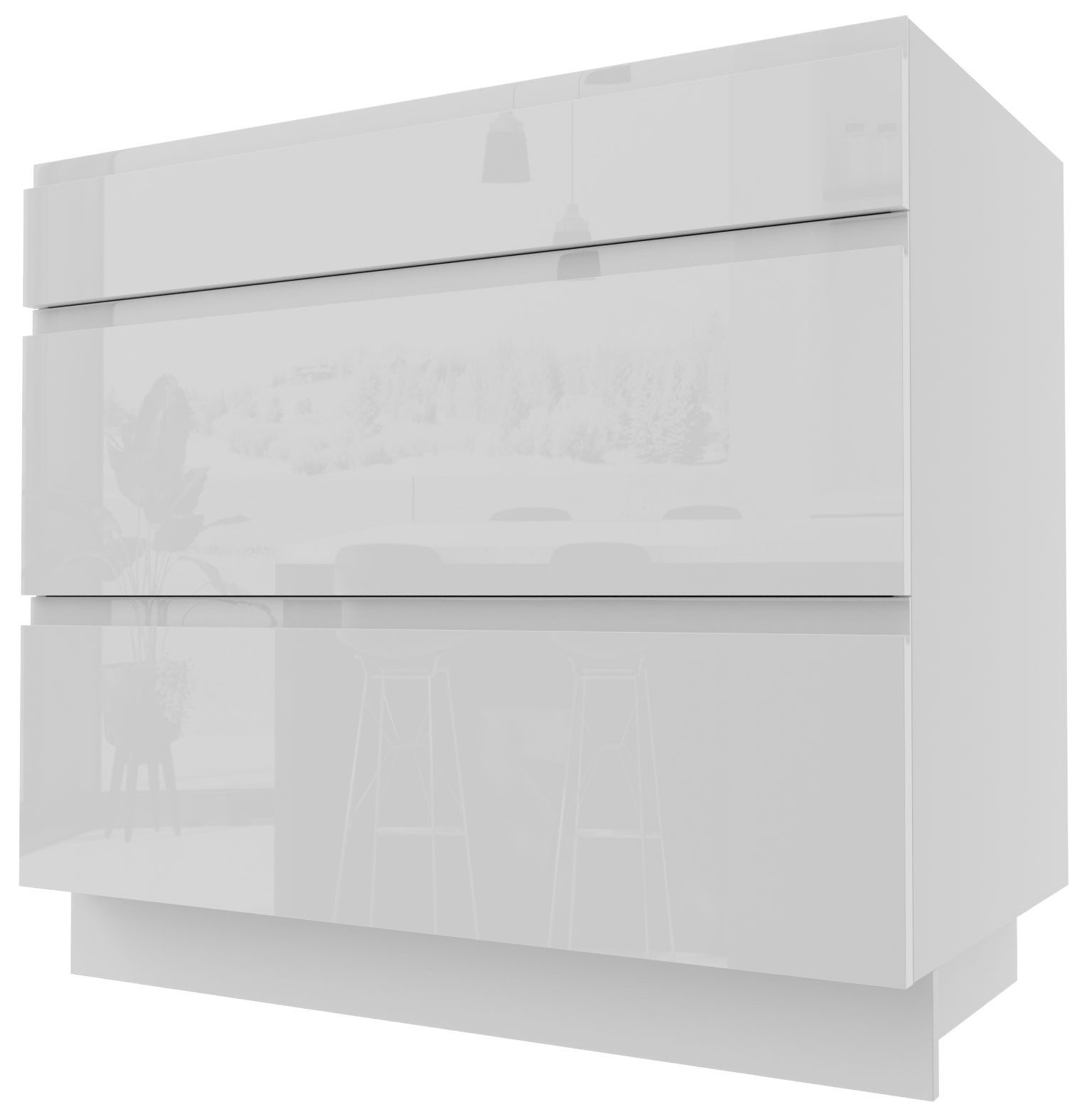 Feldmann-Wohnen Unterschrank Florence (Florence, 1-St) 90cm Front- & Korpusfarbe wählbar grifflos mit 3 Schubladen
