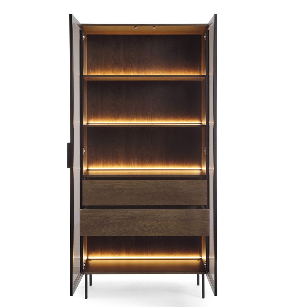 Lomadox Wohnzimmer-Set LEXINGTON-167, (Mega-Spar-Set, 2-St., Vitrine Lowboard inkl. LED-Beleuchtung), Eiche Nb. mit schwarz, viel Strauraum, LED-Beleuchtung
