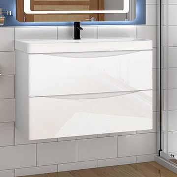 duschspa Waschtisch 50/60/80 cm Waschbecken mit Unterschrank, Hochglanz Weiß