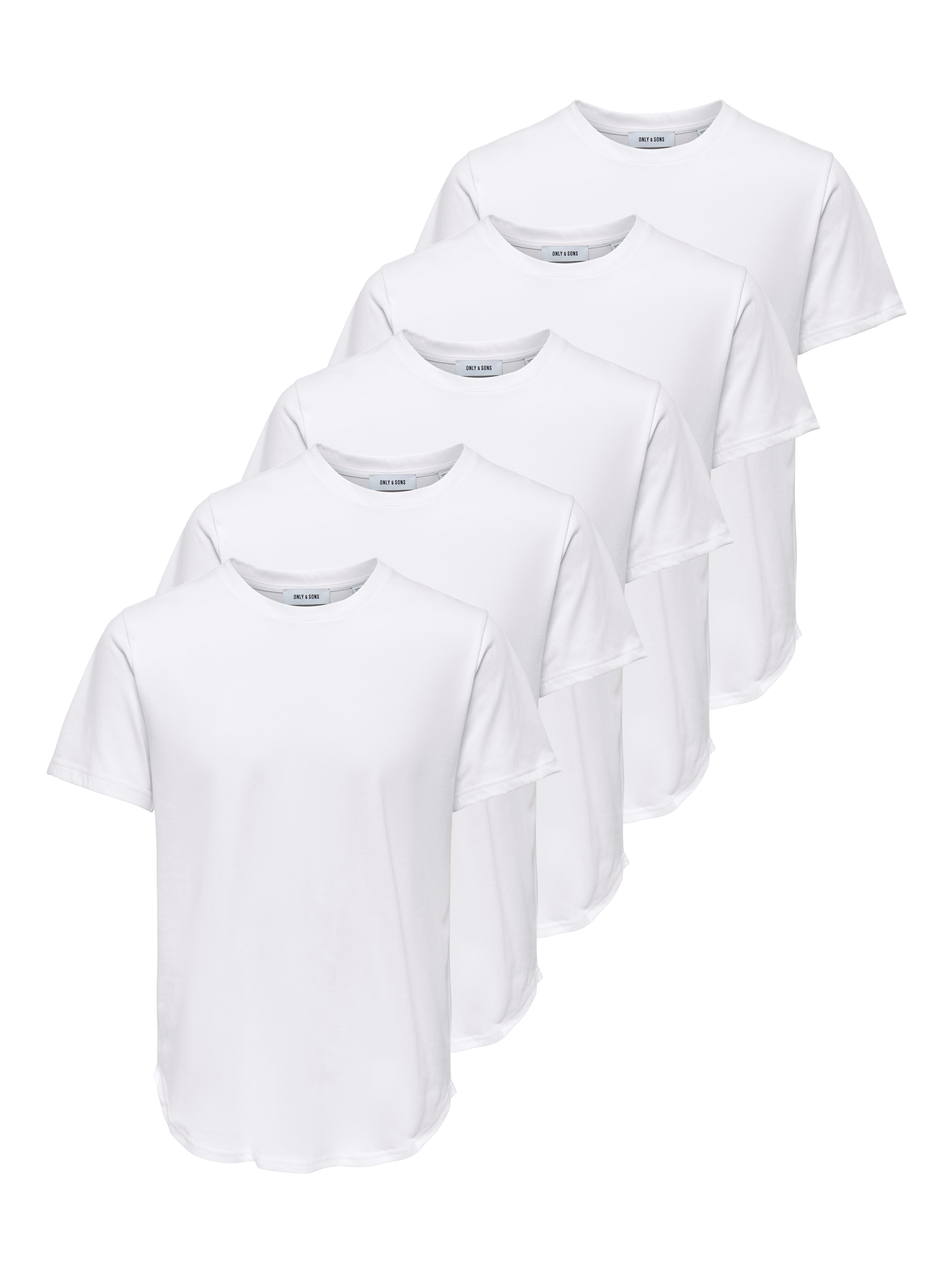 ONLY & SONS Rundhalsshirt ONSJEFF LONGY SS TEE 5-PACK OTL (Packung, 5-tlg)