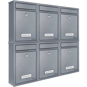 Deuba Briefkasten, 6x Weiß inkl. 2 Schlüssel Namensschild abschließbar Mailbox Briefkastenanlage Postkasten Stahl