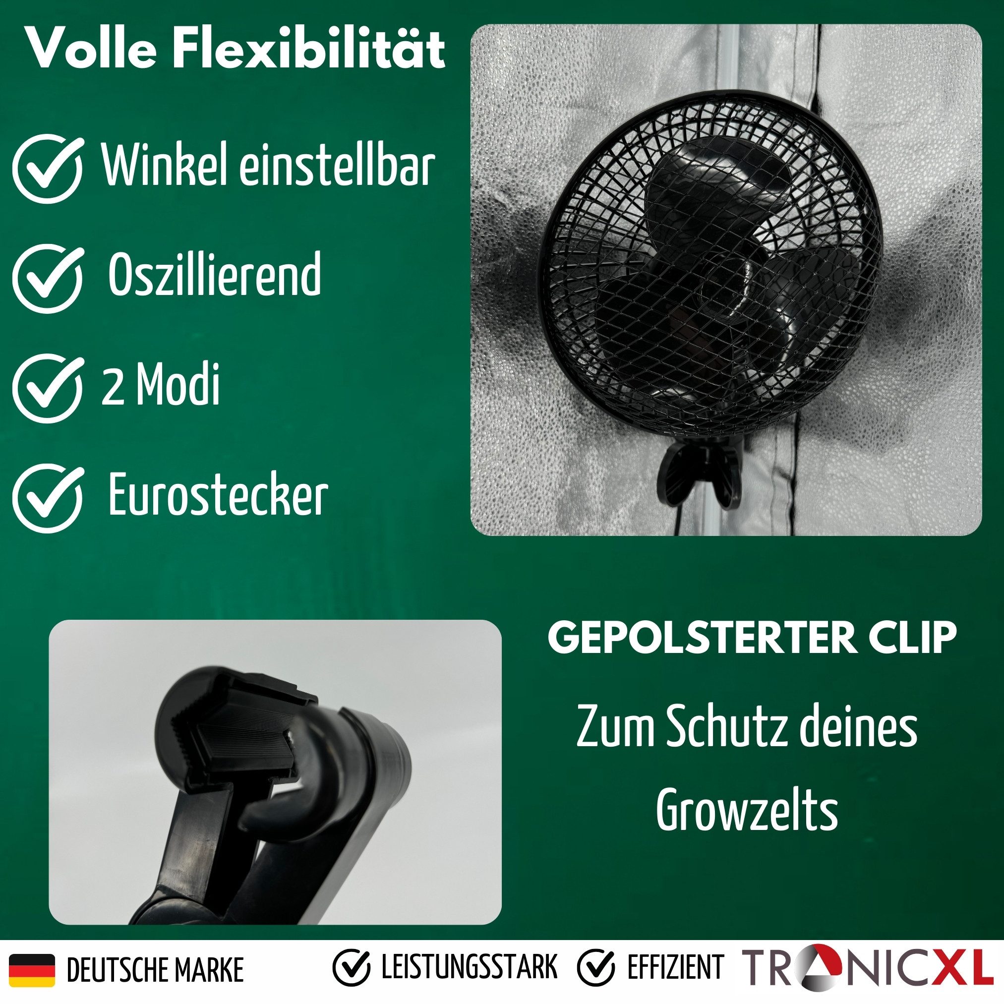 TronicXL Turboventilator 2 Grow Clip Ventilator oszilierend für Growbox Belüftung Zuluft Abluft, Zubehör für Growbox Growzelt Lüfter Fan Belüftung