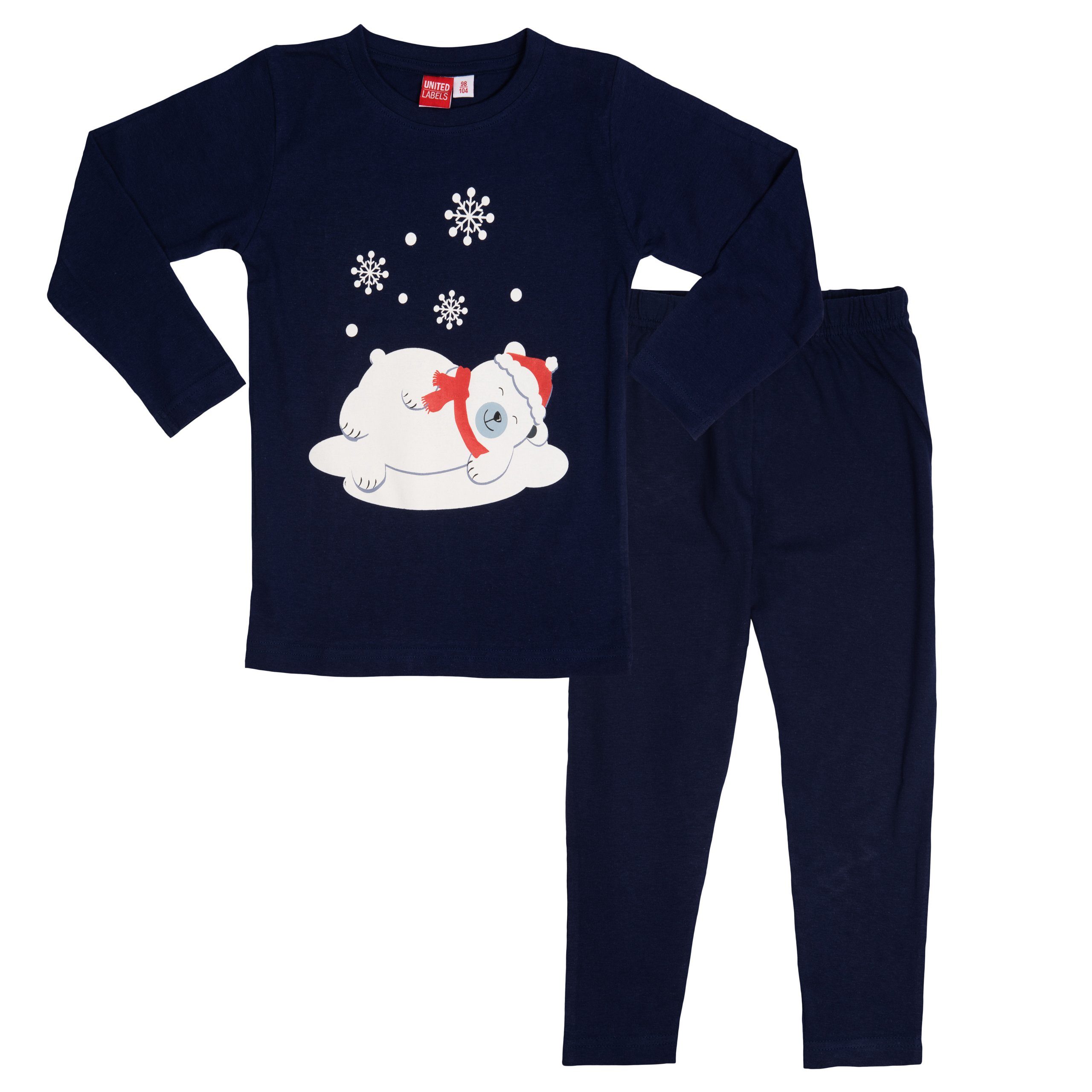 United Labels® Schlafanzug Kinder Schlafanzug Pyjama Blau Jungen Eisbär - Langarm für
