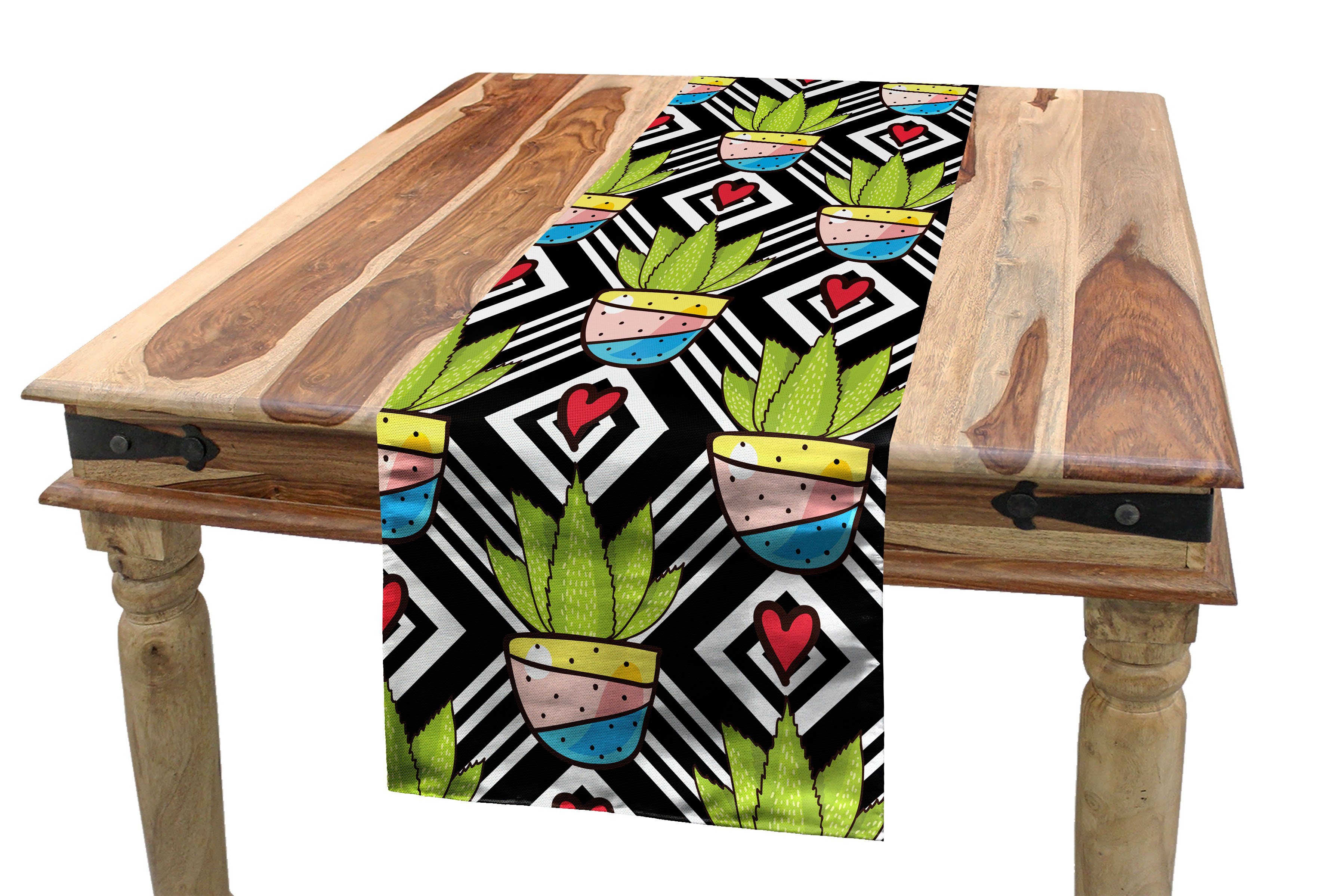 Tischläufer Love Theme Abakuhaus Rechteckiger Küche Esszimmer Tischläufer, Kaktus Pflanzen Dekorativer Töpfe