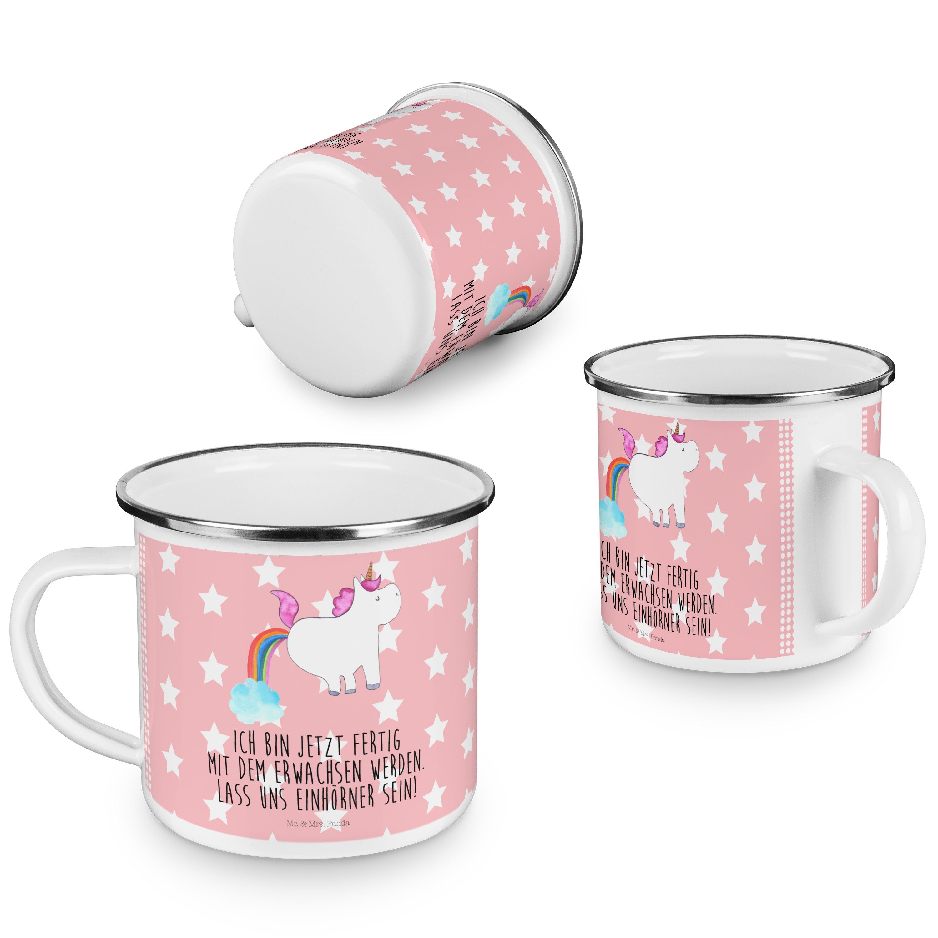 & Einhorn Pastell Panda Einhornpower, Trinkbecher, Becher Emaille Mrs. Pupsend Geschenk, Rot Mr. - -