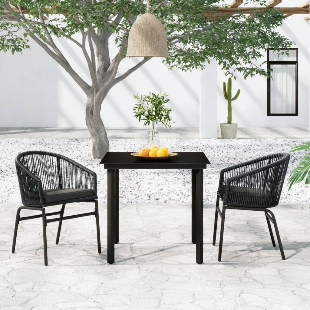 DOTMALL Garten-Essgruppe (3-tlg), Gartenset Sitzgruppe Tisch Stühle aus PVC- Rattan und Stahl