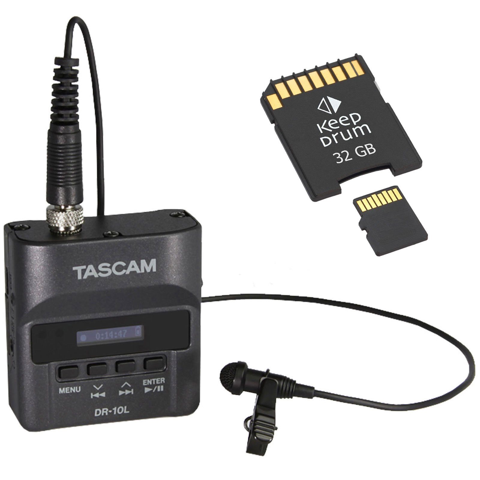 Tascam DR-10L Recorder mit Lavalier-Mikrofon Digitales Aufnahmegerät (mit  Speicherkarte)