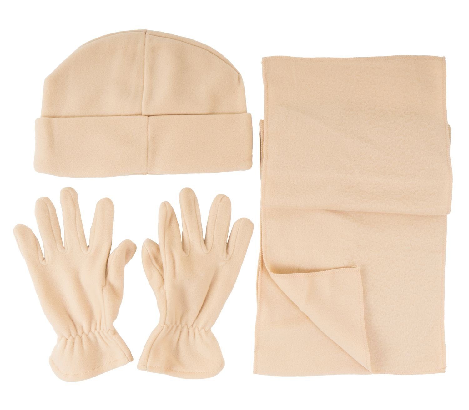 Mütze beige Fleece Handschuhe 4-tlg Schal BURI Fleecehandschuhe Wintermütze Winter-Set