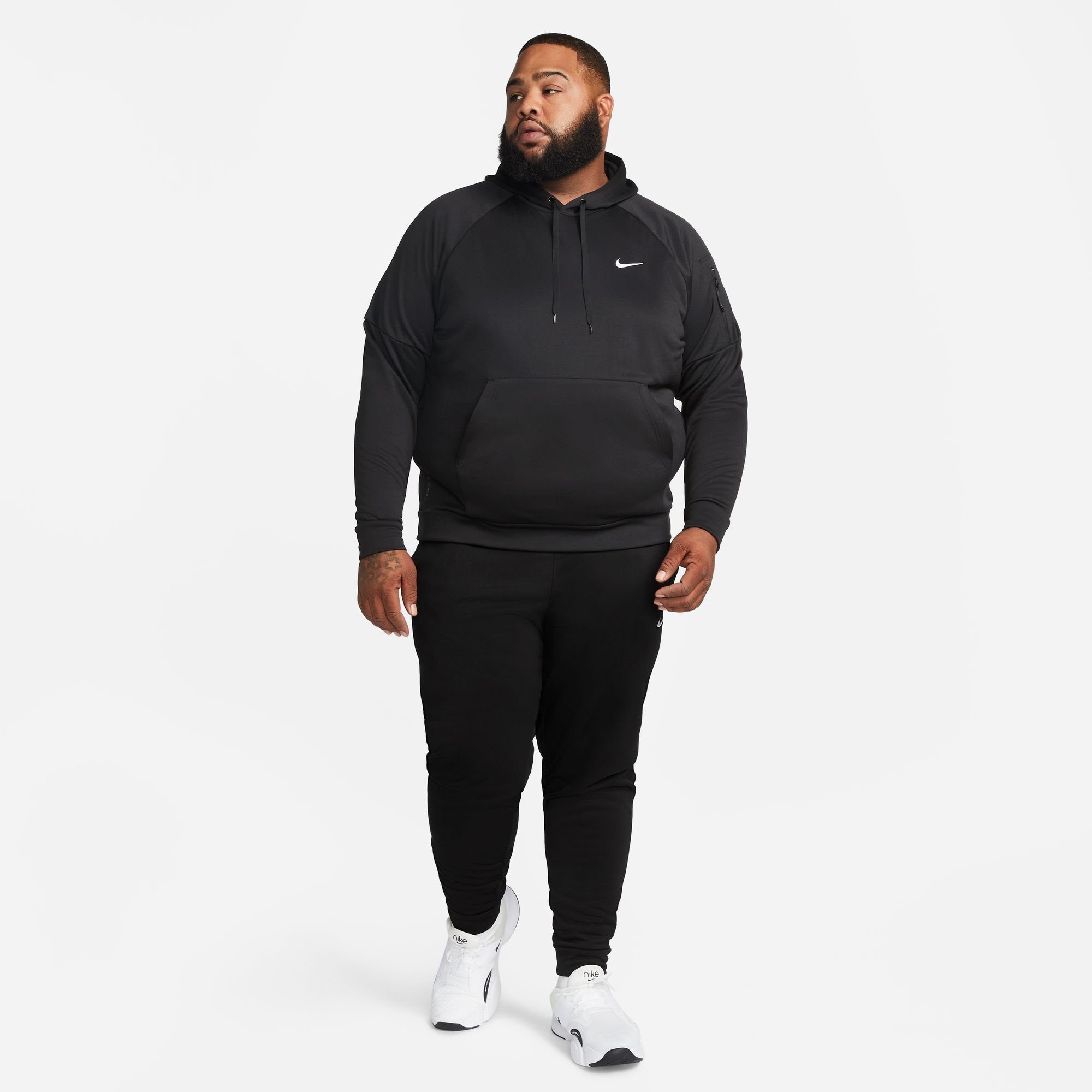 Nike Kapuzensweatshirt THERMA-FIT FITNESS BLACK/BLACK/WHITE PULLOVER MEN'S HOODIE
