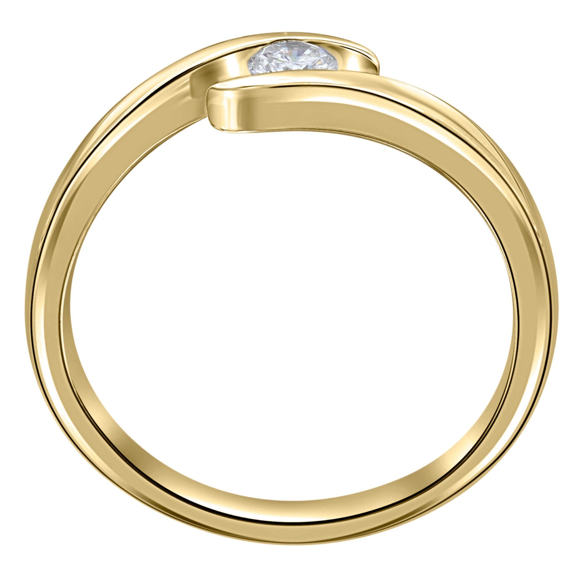 Spannfassung Schmuck Gelbgold, ELEMENT Gold Ring Spannfassung ct Brillant Diamantring aus 585 Diamant 0,10 Damen ONE