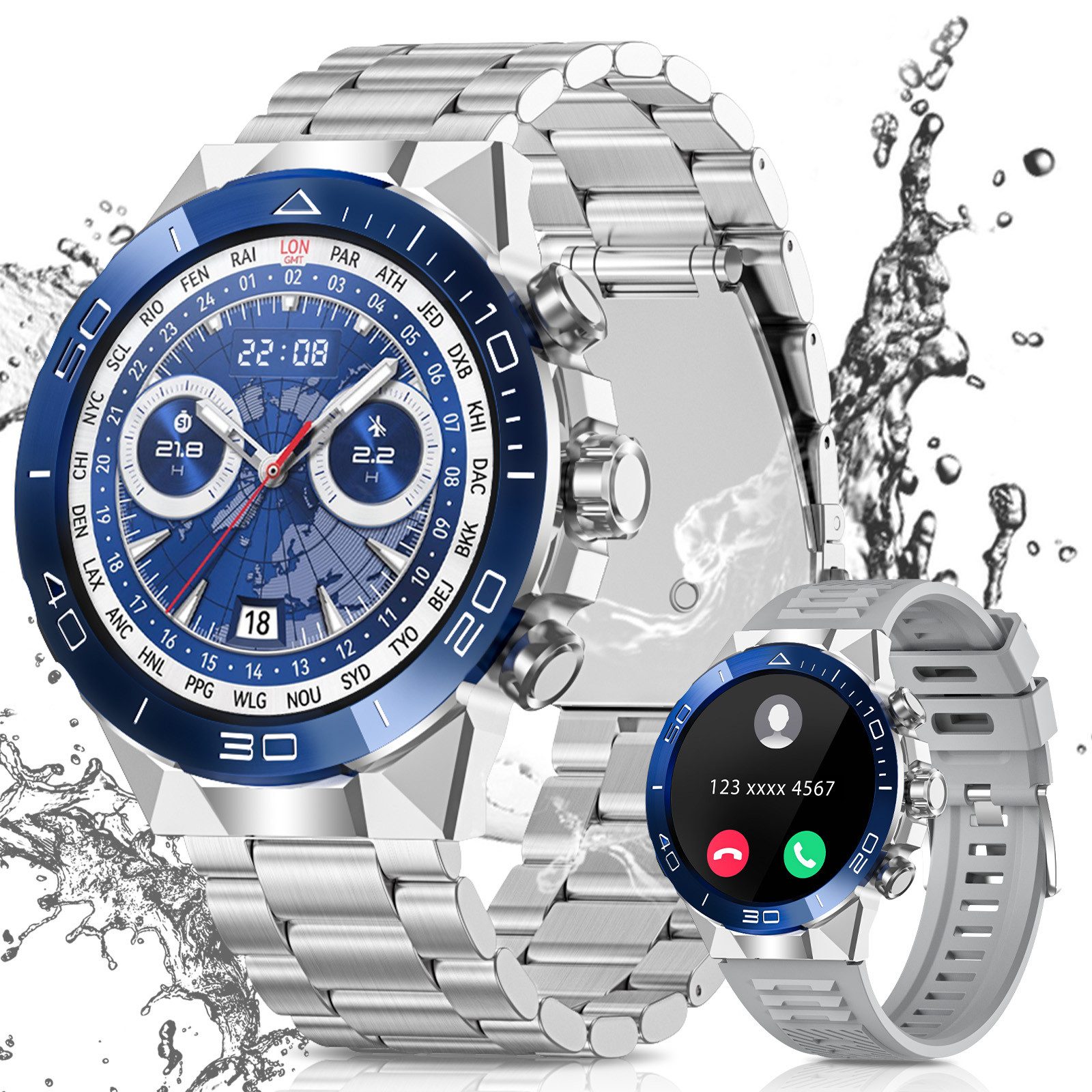 BANLVS 2025 Smartwatch für Herren in Militärqualität mit AMOLED-Display Smartwatch (3.63 cm cm/1,4 Zoll), Anruf, Herzfrequenz, Blutdruck, 107 Sportmodi, IP68, Android/iOS