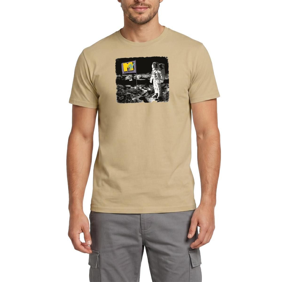 T-Shirt MTV Astronaut Auf Dem Mond Mit MTV-Flagge Männer T-Shirt