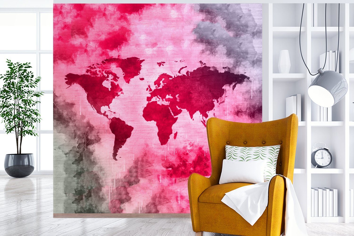 - Wandtapete Wohnzimmer für Weltkarte Matt, Farben, Schlafzimmer, (5 MuchoWow St), bedruckt, Fototapete Abstrakt oder Vinyl - Tapete