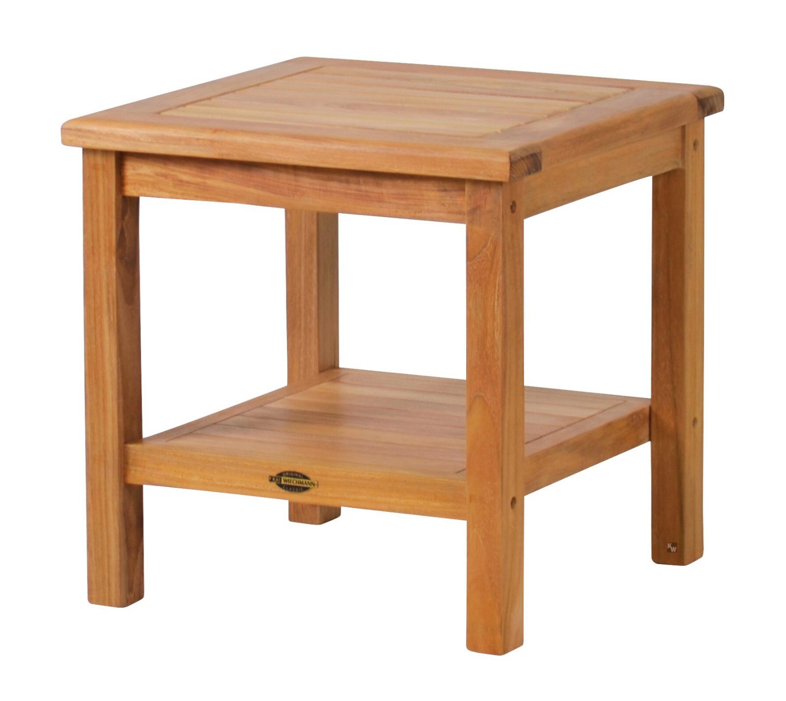 Kai Wiechmann Beistelltisch Teak Tischchen 50 x 50 cm mit 2 Ebenen als wetterfester Ablagetisch, nachhaltiger und unbehandelter Teak Gartentisch