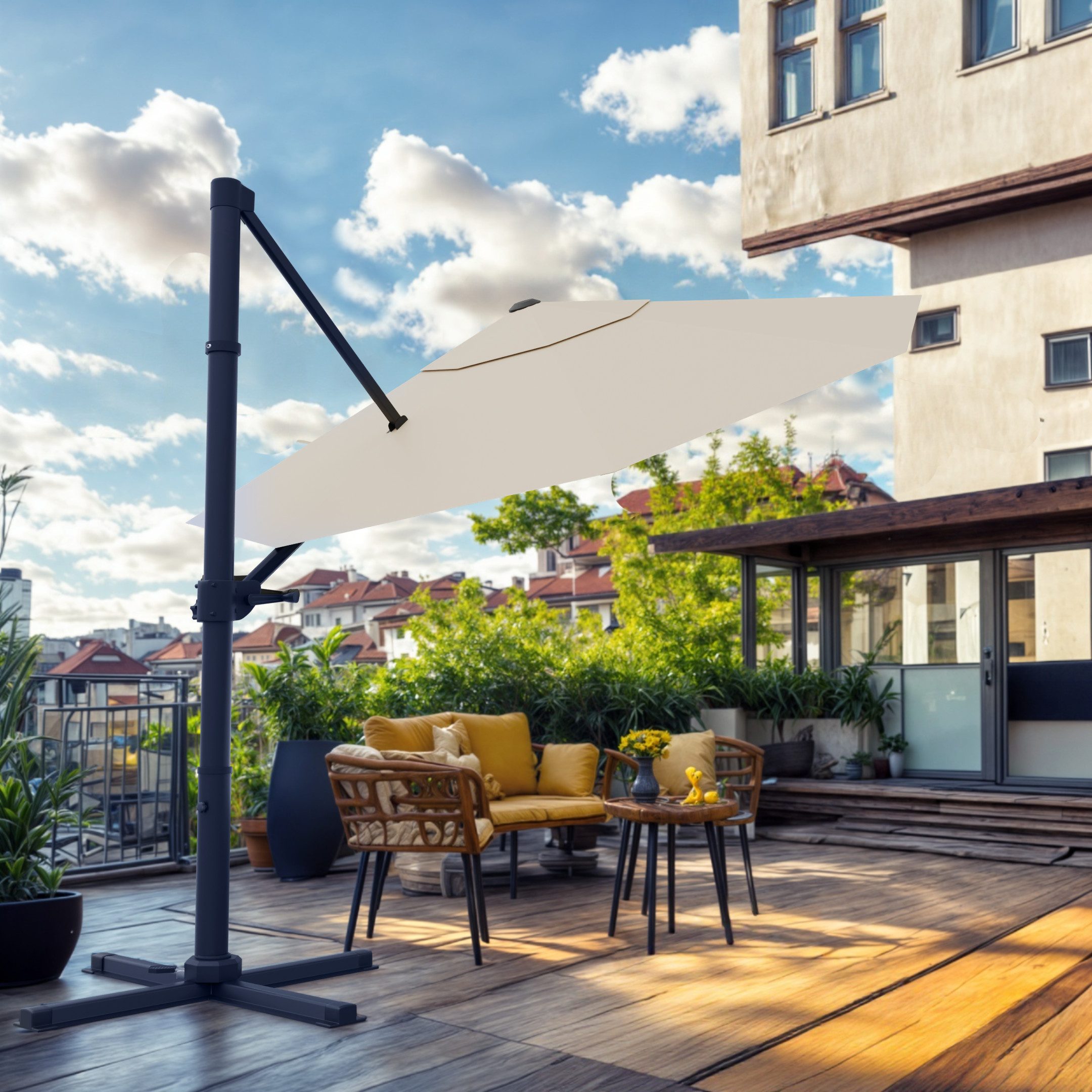 HOMALL Sonnenschirm 300x400 cm Ampelschirm mit Ständer, 360 Grad drehbar, UV-Schutz 50+, 300*400CM, φ330CM, 270*270CM, Gewicht 18-28KG, faltbar, geeignet für Garten, Terrasse, Schwimmbad