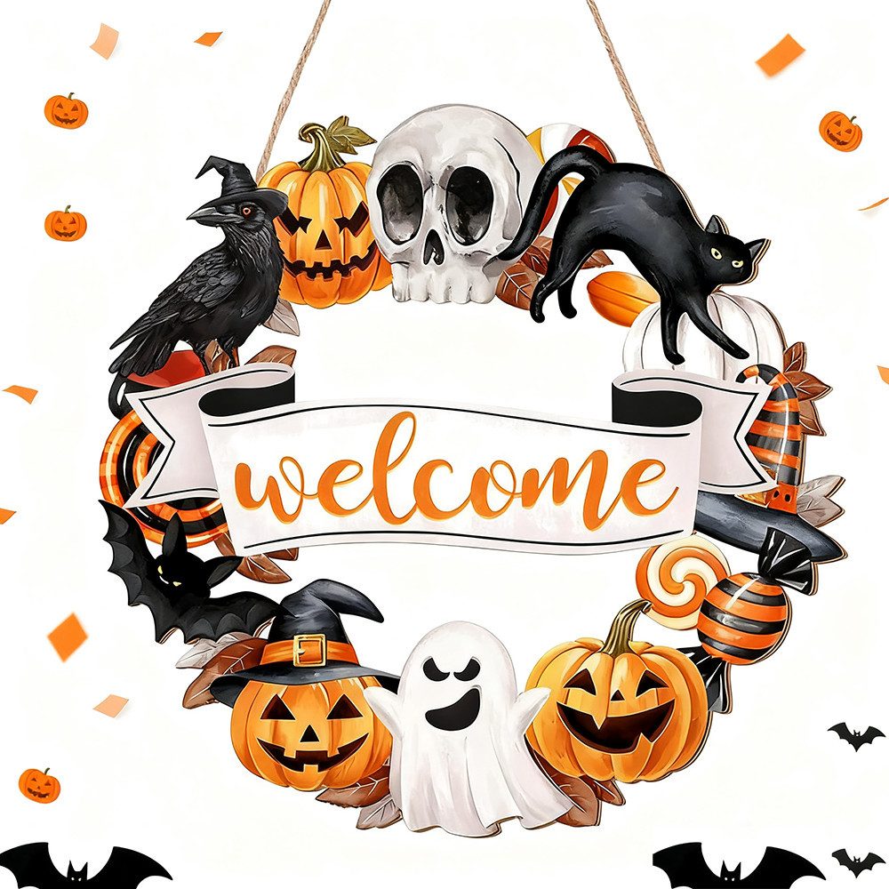 CLTYQ Hängedekoration Halloween Türschild Hängedekoration,Halloween Türschild & Veranda Deko (1 St), gruselige Halloween Deko für Tür, Wand & Veranda, Partyzubehör