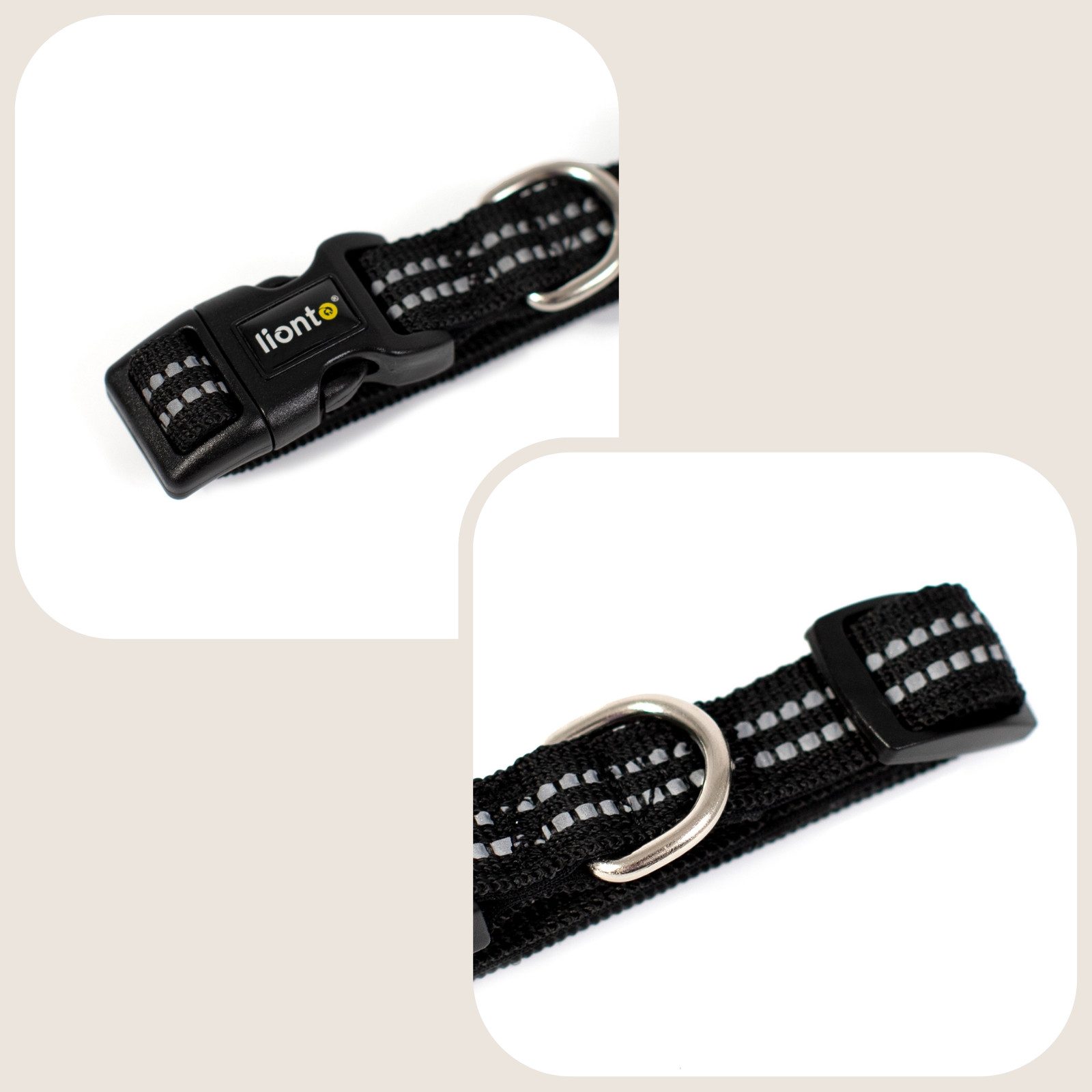 lionto Hunde-Halsband reflektierend, verstellbare Länge 20-30 cm XS schwarz, Nylon, Neopren, reflektierend & angenehm gepolstert