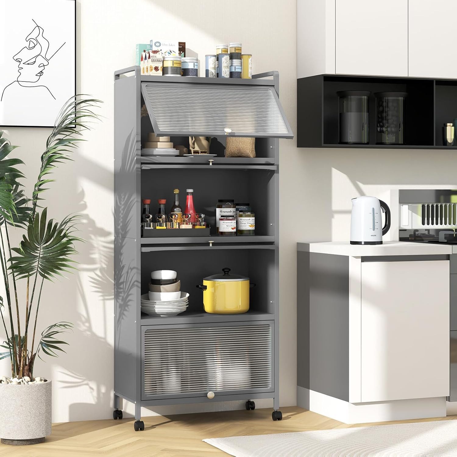 KOMFOTTEU Küchenregal auf Rollen, Küchenschrank Aufbewahrungsregal, mit 5 E günstig online kaufen