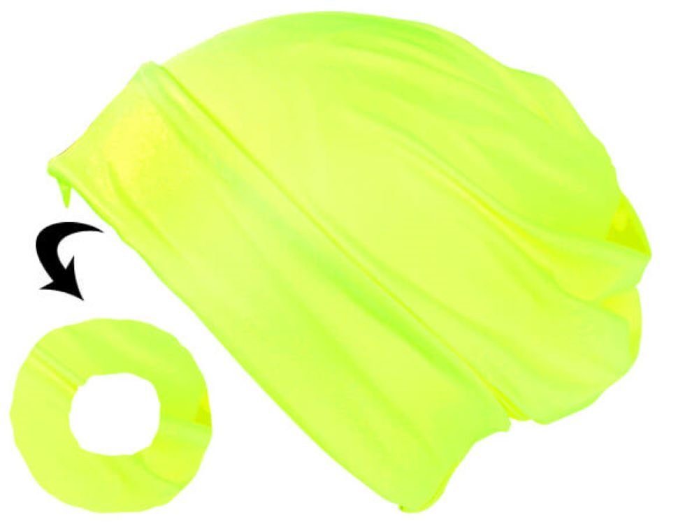 Tini - Shirts Beanie Long Beanie Schlauch Tuch / Zopflochmütze Slouch Beanie - loop Schal Tuch und Zopflochmütze in einem - Ponytail Mütze neon gelb